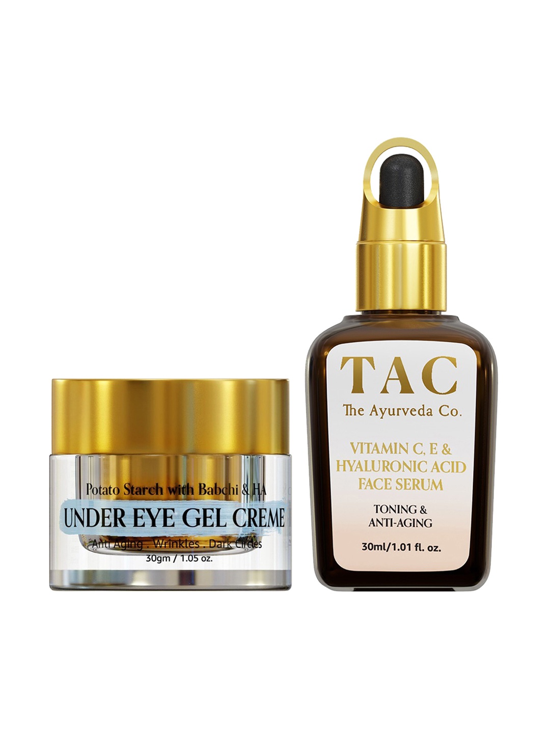 

TAC - The Ayurveda Co. Set of Under Eye Gel & Vitamin C Face Serum with Hyaluronic Acid, White