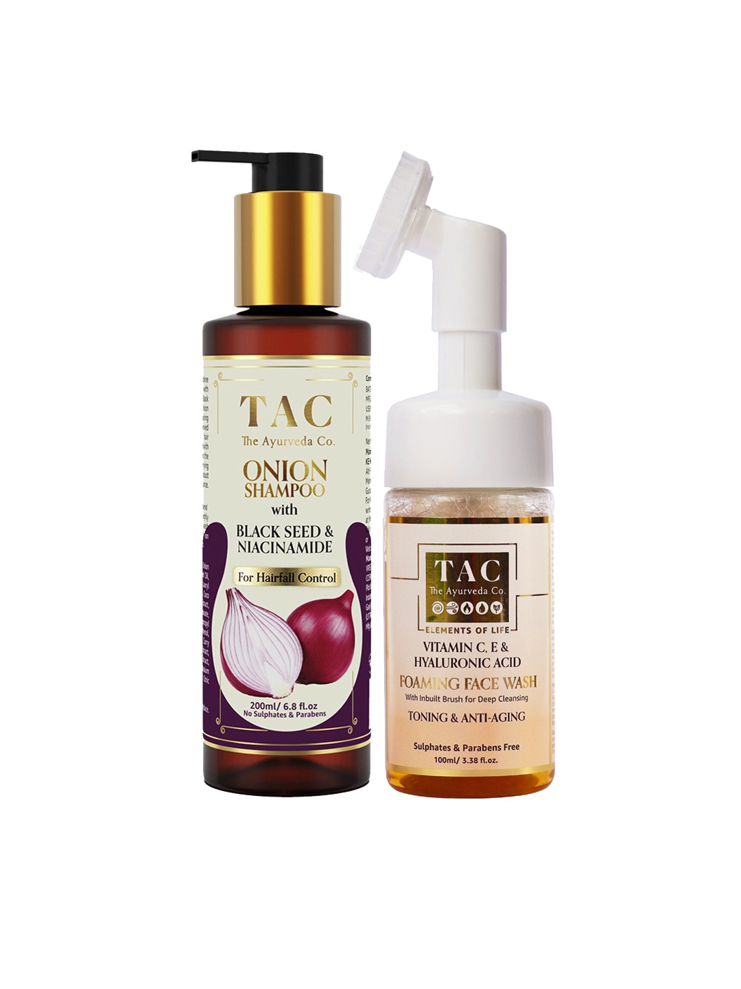 

TAC - The Ayurveda Co. Set of Hairfall Control Onion Shampoo & Toning Foaming Face Wash, Beige