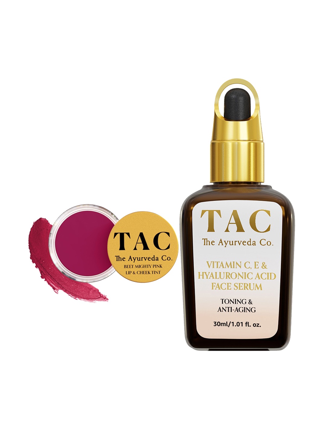 

TAC - The Ayurveda Co. Set of Hyaluronic Acid Face Serum & Lip Cheek Tint-Beet Mighty Pink, Brown