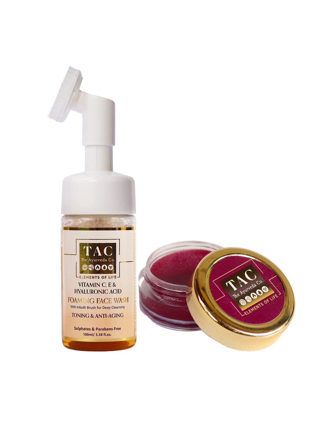 

TAC - The Ayurveda Co. Set of Vitamin C Foaming Face Wash & Beetroot Lip Balm, Orange