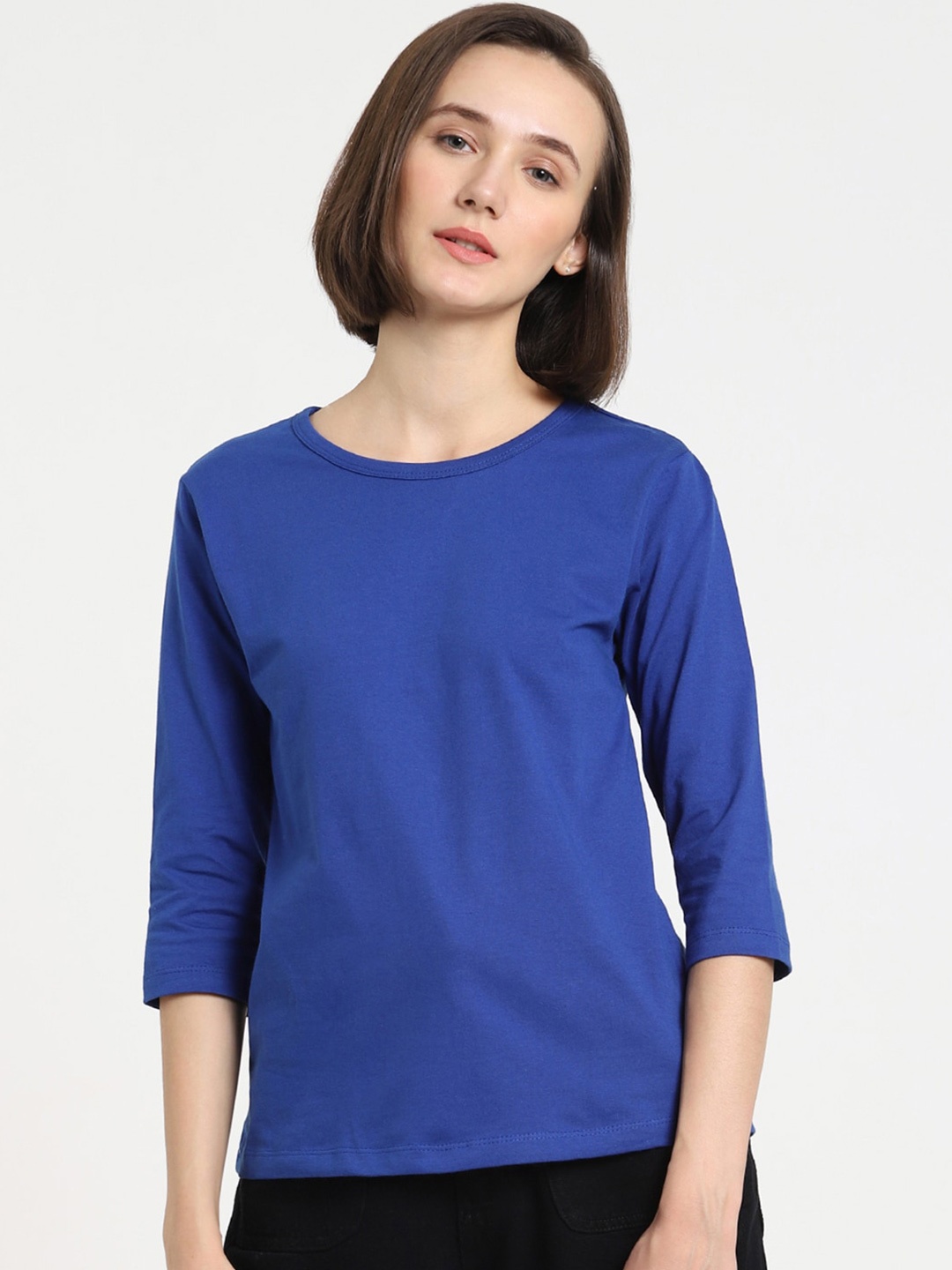

Bewakoof Women Blue Pure Cotton Slim Fit T-shirt