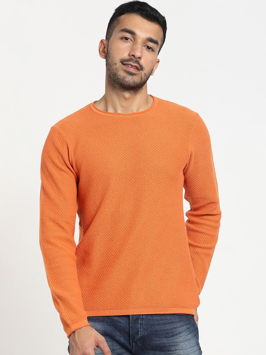 

Bewakoof Men Burnt Orange Flat Knit Sweater