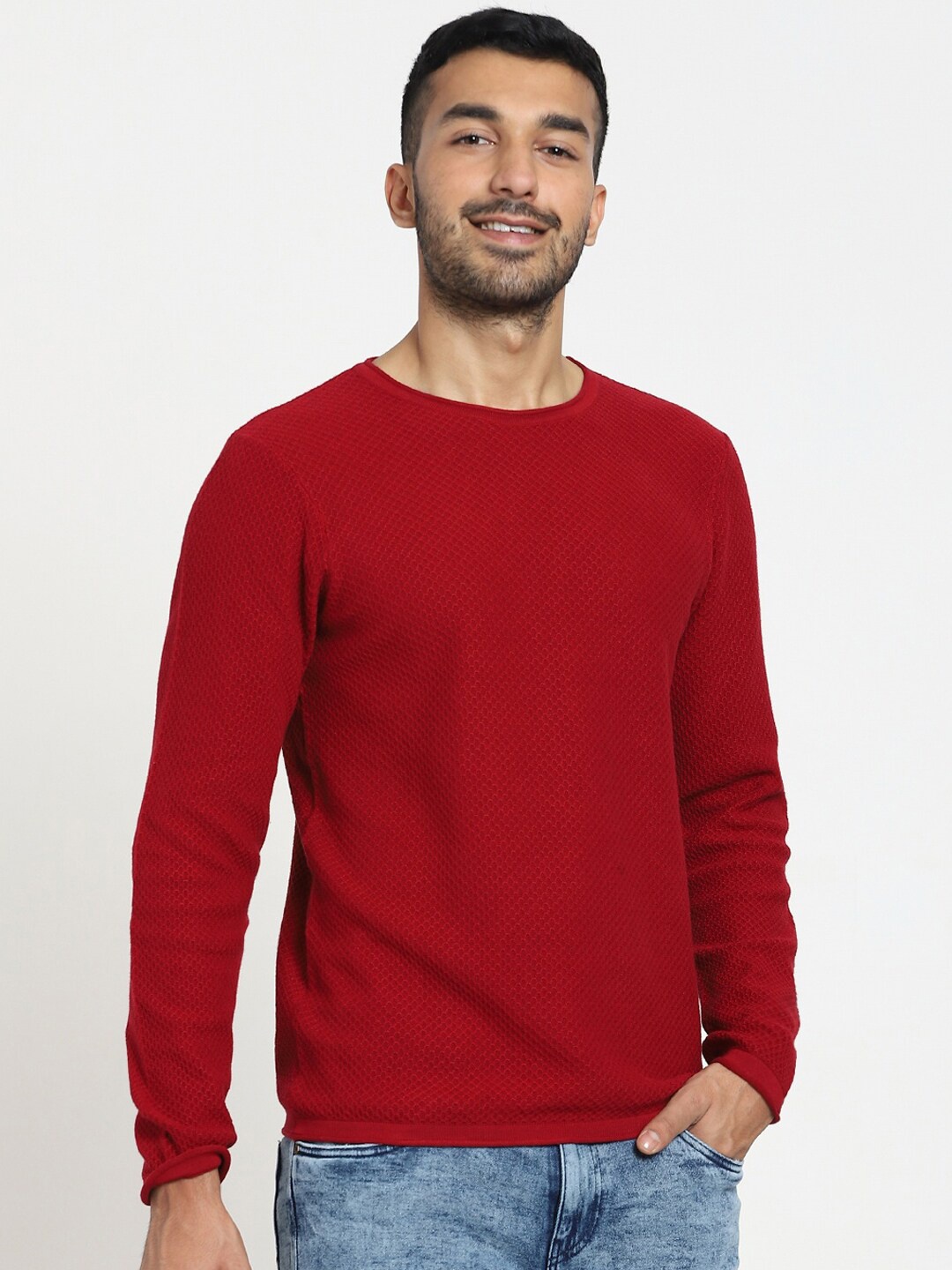 

Bewakoof Men Flat Knit Sweater, Maroon