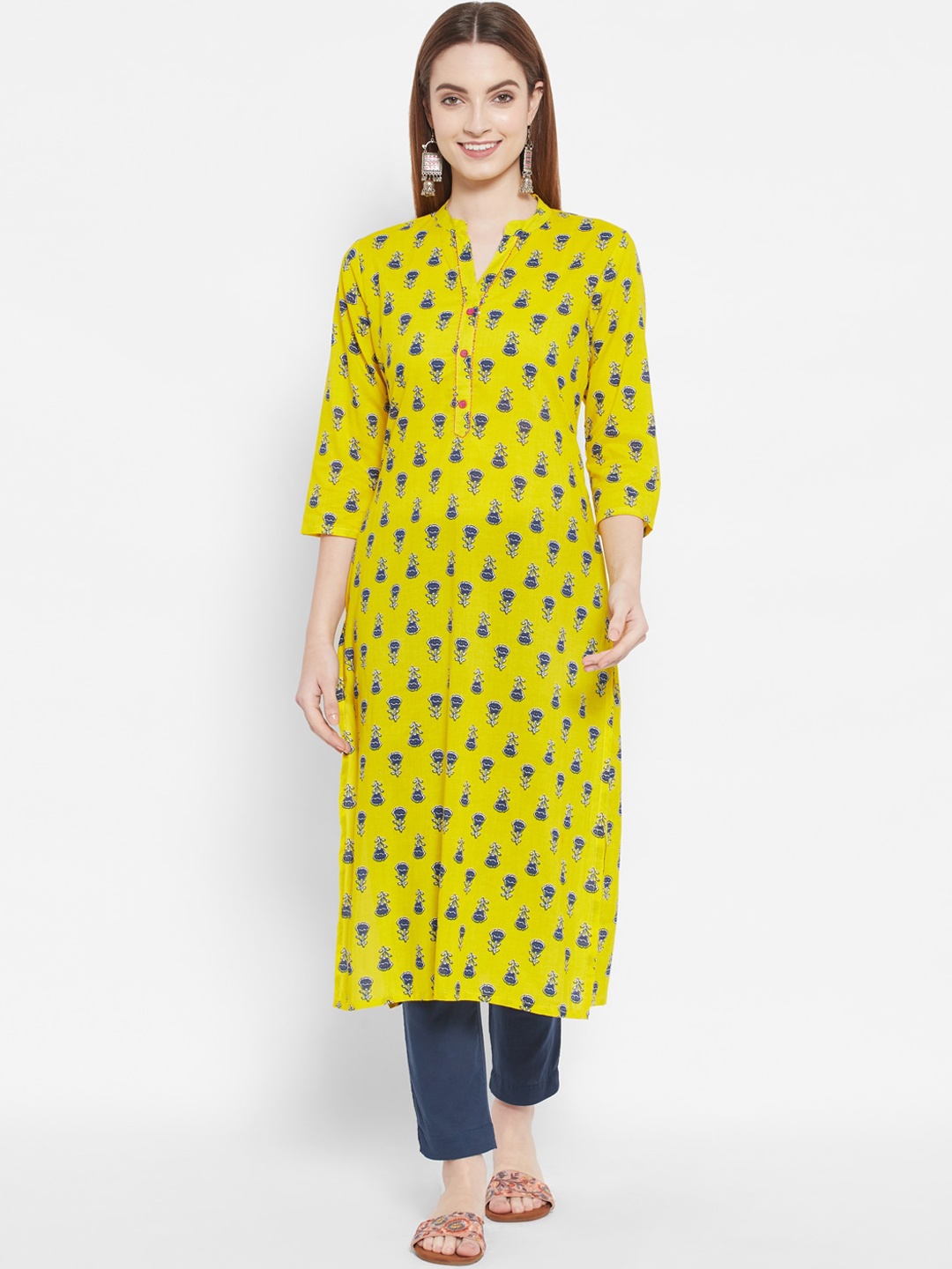 

DESI BEATS Women Yellow Ethnic Motifs Printed Kurta