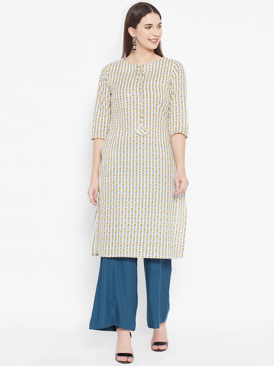 

DESI BEATS Women Off White Quirky Straight Kurta