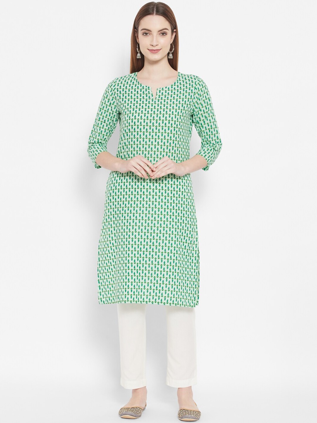 

DESI BEATS Women Green Ethnic Motifs Printed Kurta