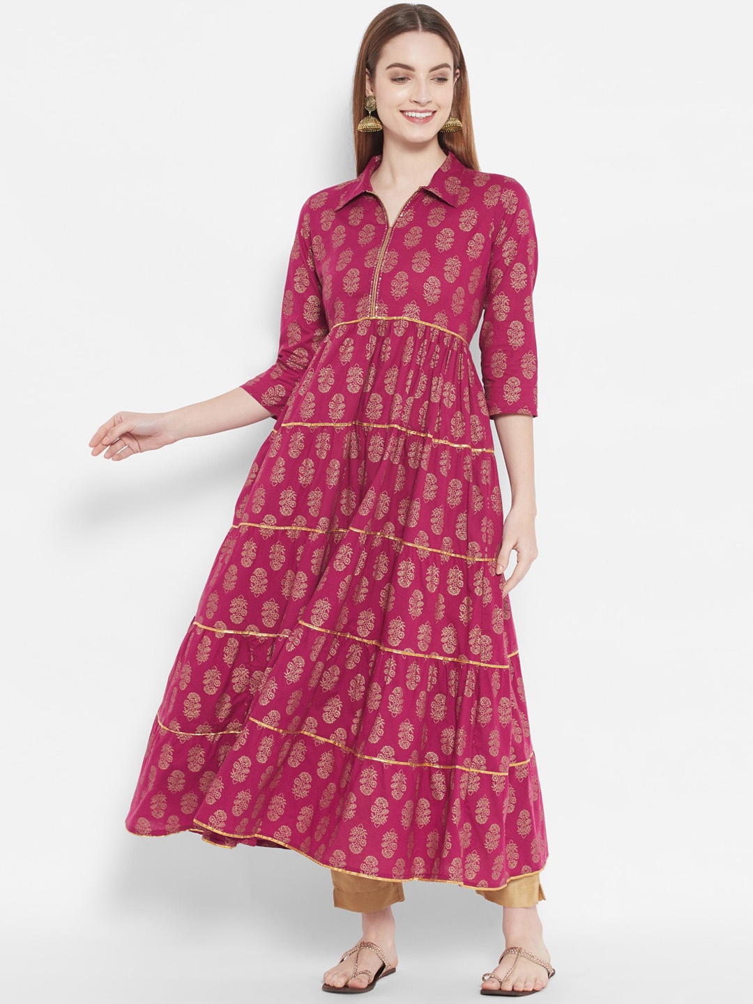 

DESI BEATS Women Magenta Ethnic Motifs Printed Anarkali Kurta