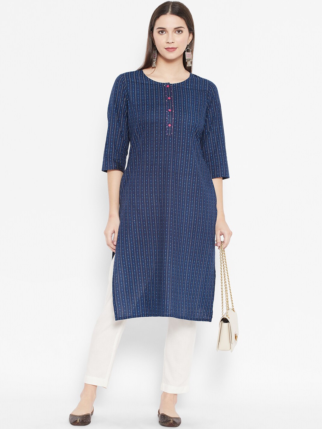 

DESI BEATS Women Navy Blue Geometric Kurta