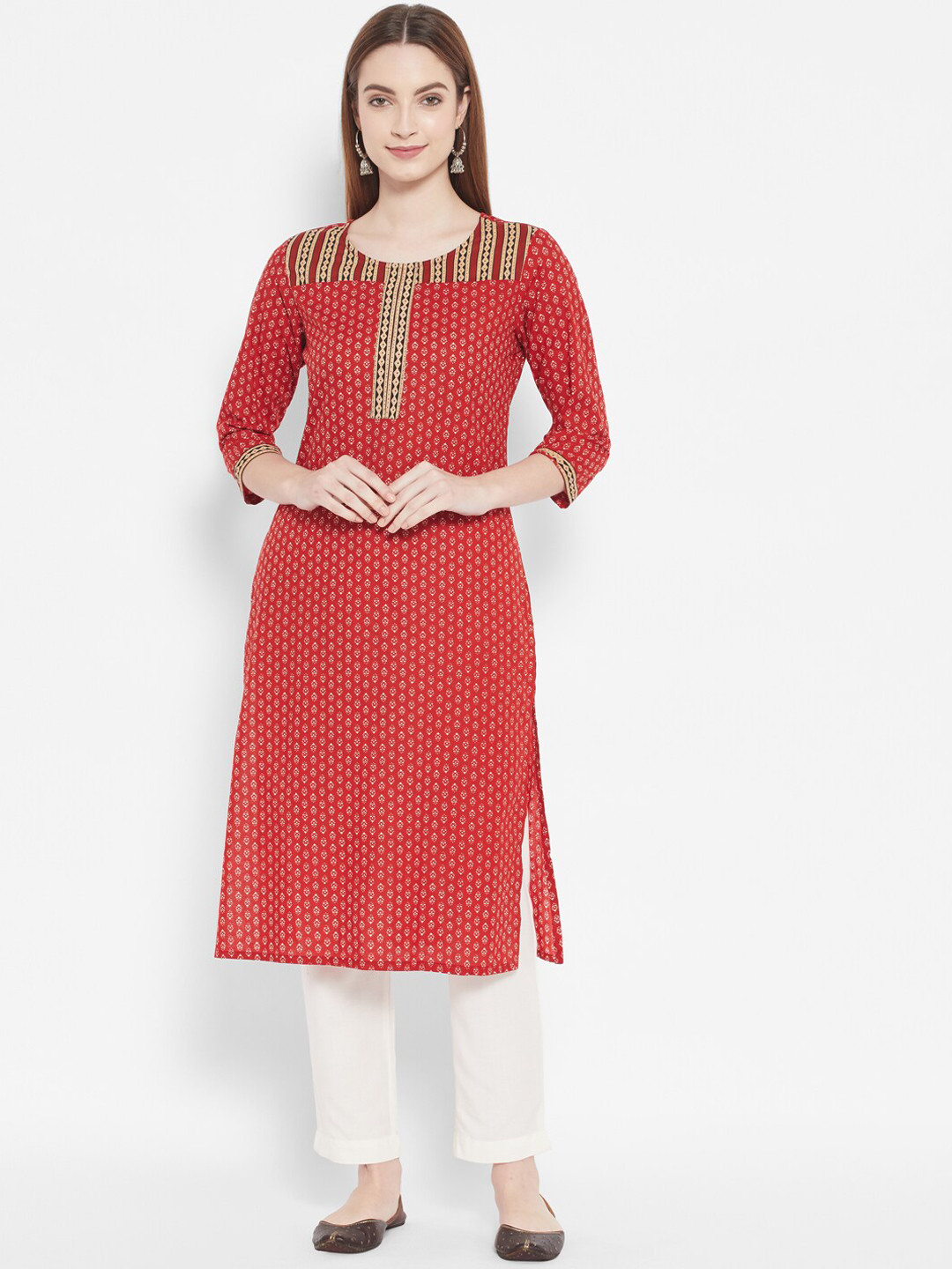 

DESI BEATS Women Red Printed Flared Sleeves Kurta