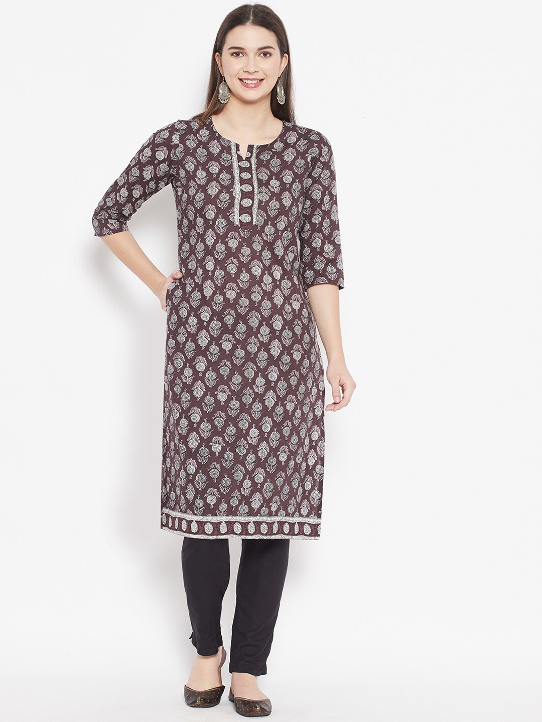 

DESI BEATS Women Brown Ethnic Motifs Printed Pure Cotton Kurta