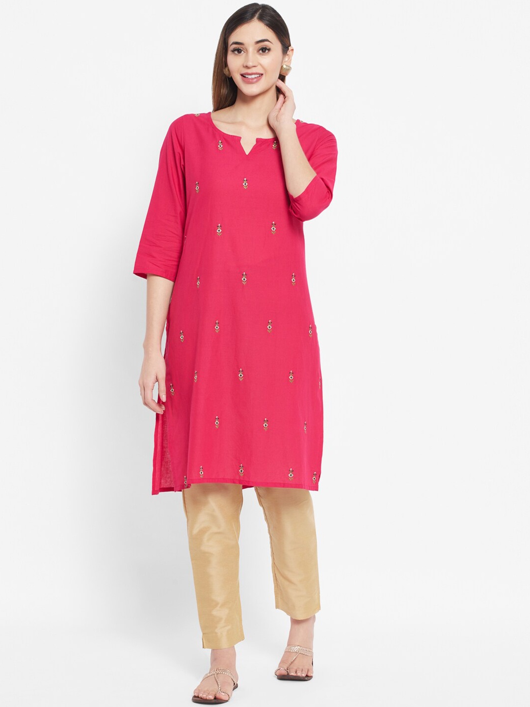 

DESI BEATS Women Fuchsia Thread Work Kurta