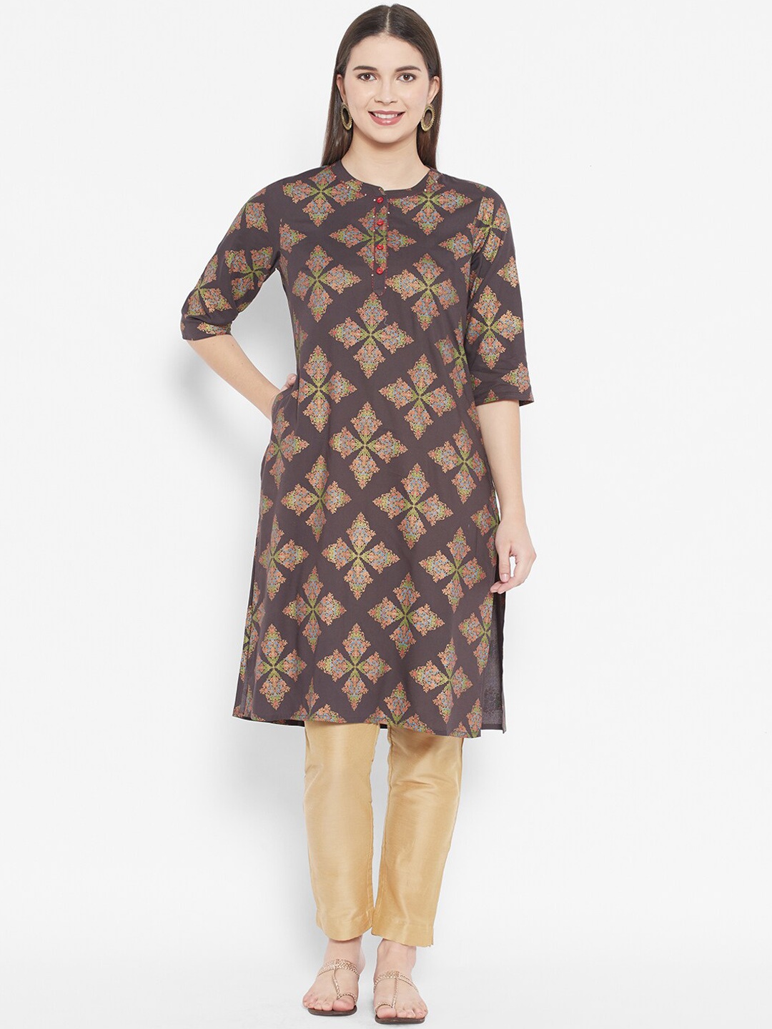 

DESI BEATS Women Grey Ethnic Motifs Printed Kurta