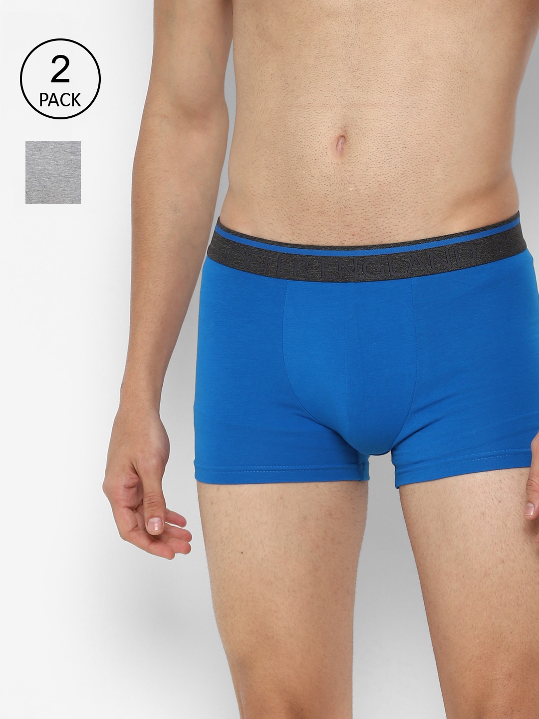 

Peter England Men Pack Of 2 Grey & Blue Solid Short Trunks PIWTBUGM9156012N