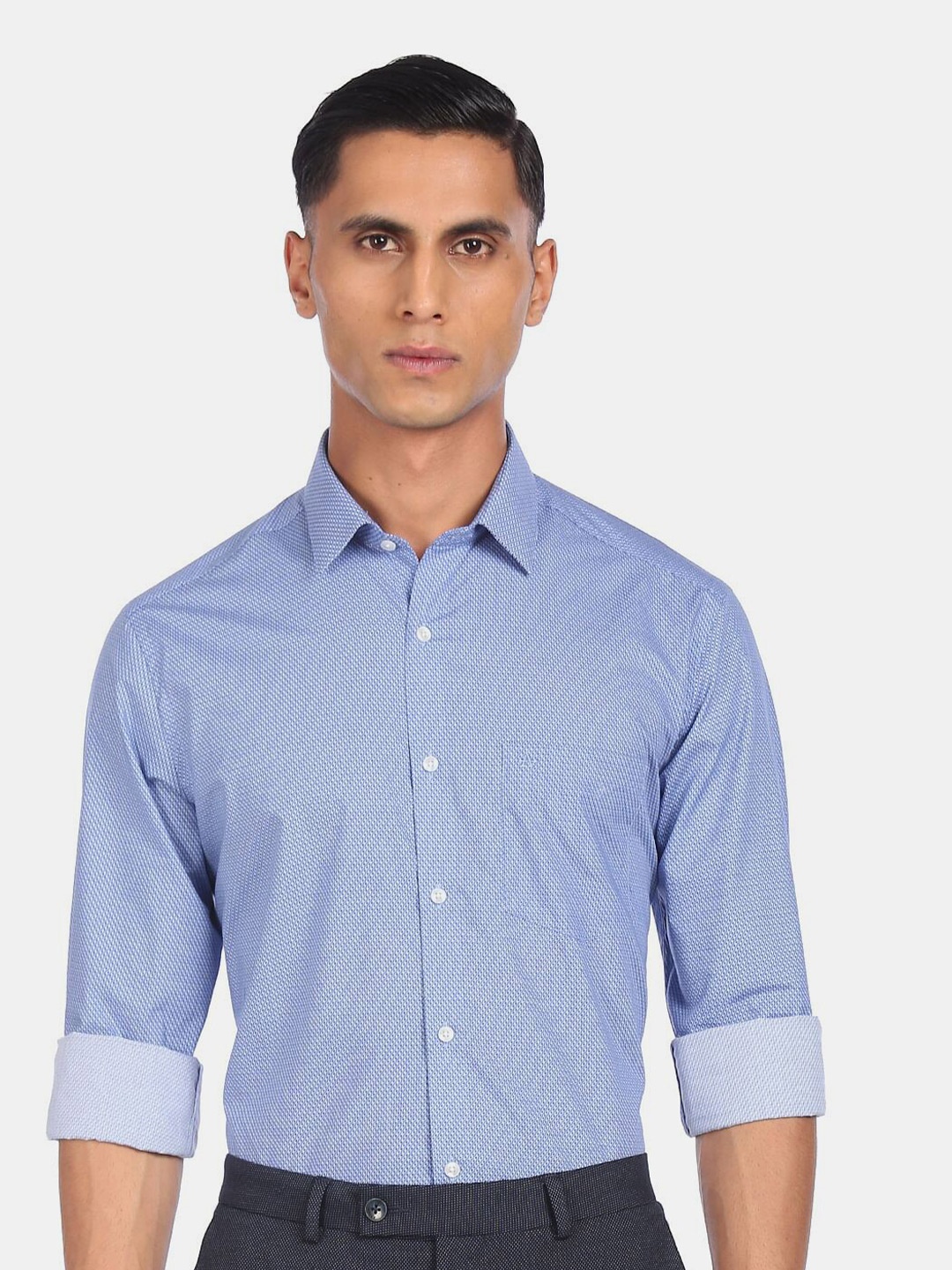 

Arrow Sport Men Blue Slim Fit Micro Checks Printed Cotton Formal Shirt