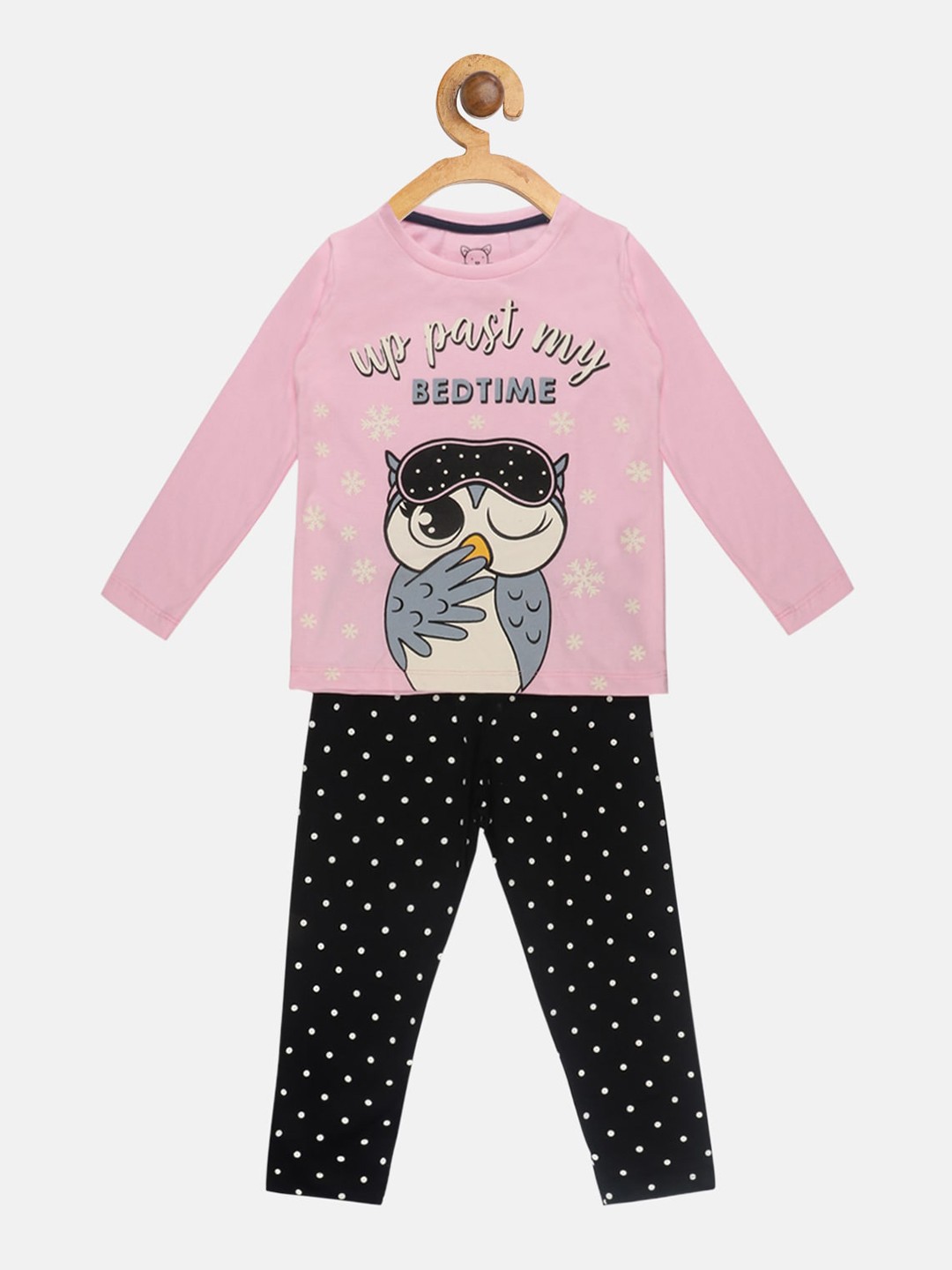 

Lazy Shark Girls Pink Graphic Printed Night Suit