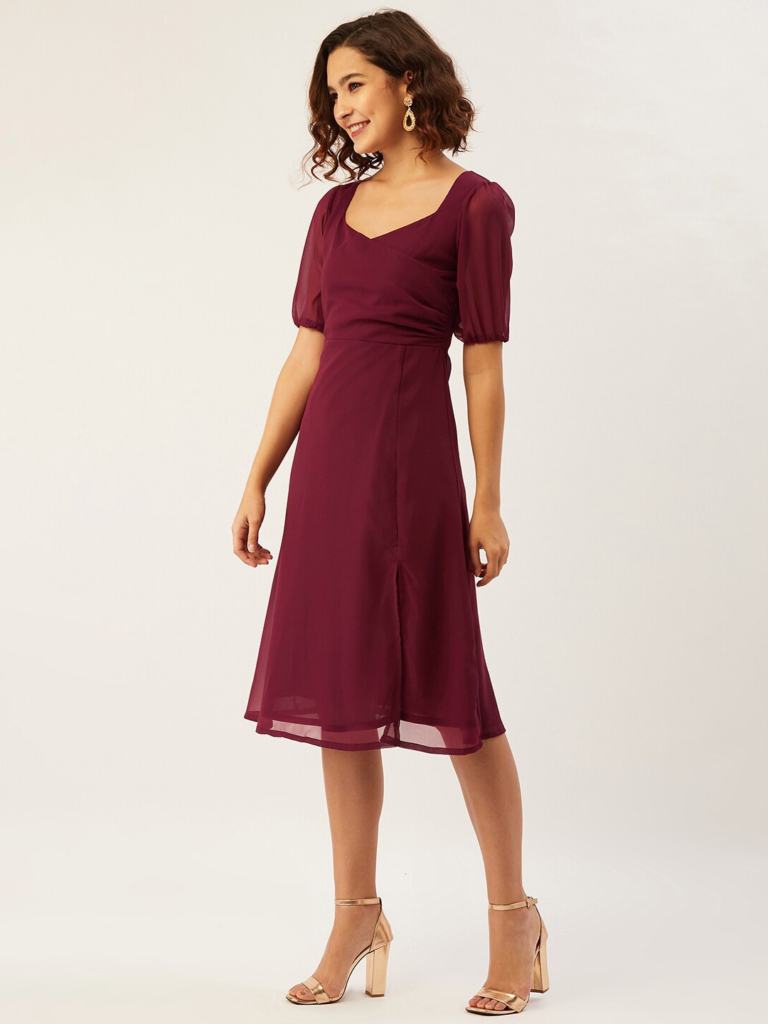 

ANVI Be Yourself Maroon Georgette Midi Dress