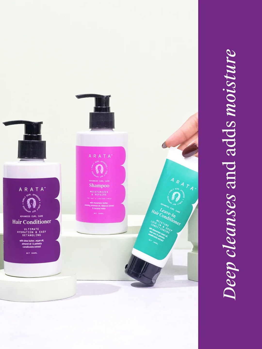 

ARATA Advanced Curl Care Vegan Hair Conditioner + Shampoo + Leave-In Conditioner, Purple