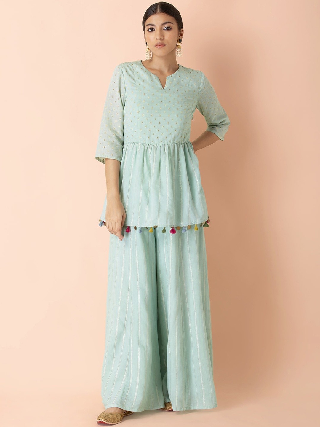 

Earthen BY INDYA Women Green Floral Empire Kurti With Palazzos