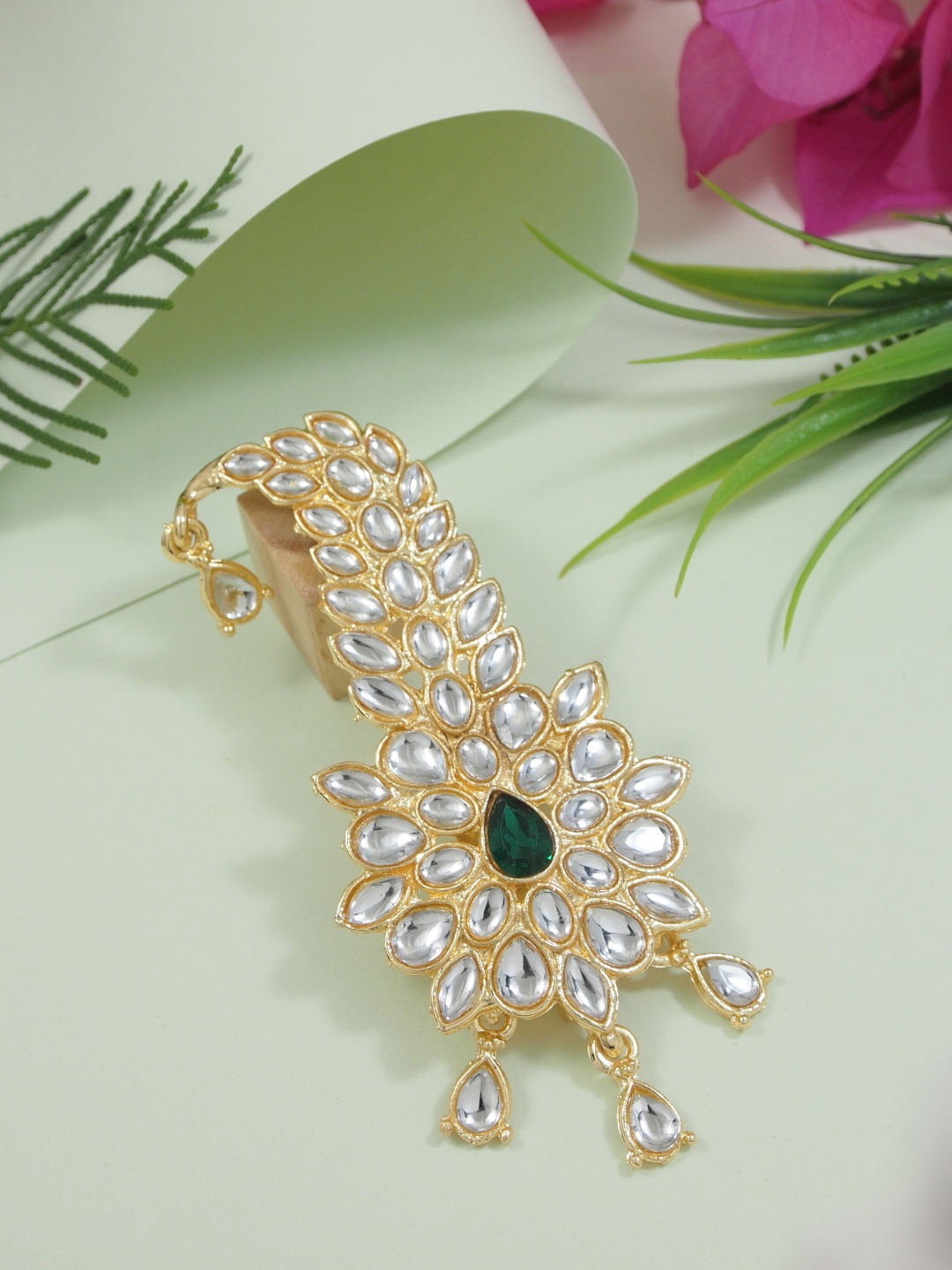 

I Jewels Green Gold Plated Kundan Studded Handcrafted Mahajara Dulha Pagadi Kalangi