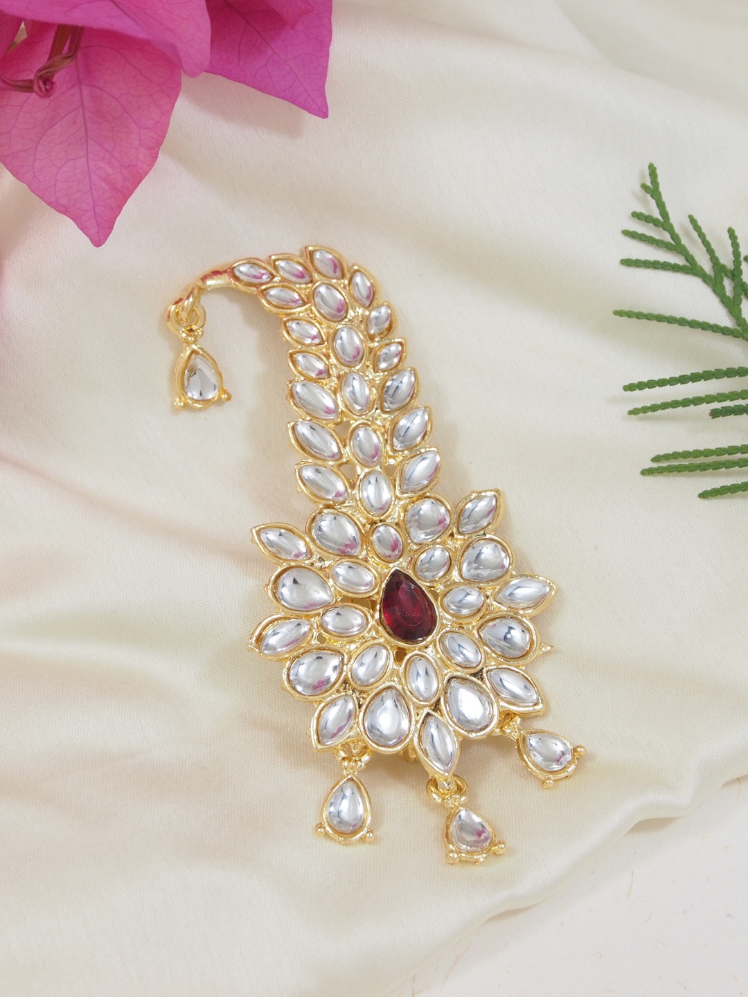 

I Jewels Maroon Gold Plated Kundan Studded Handcrafted Mahajara Dulha Pagadi Kalangi