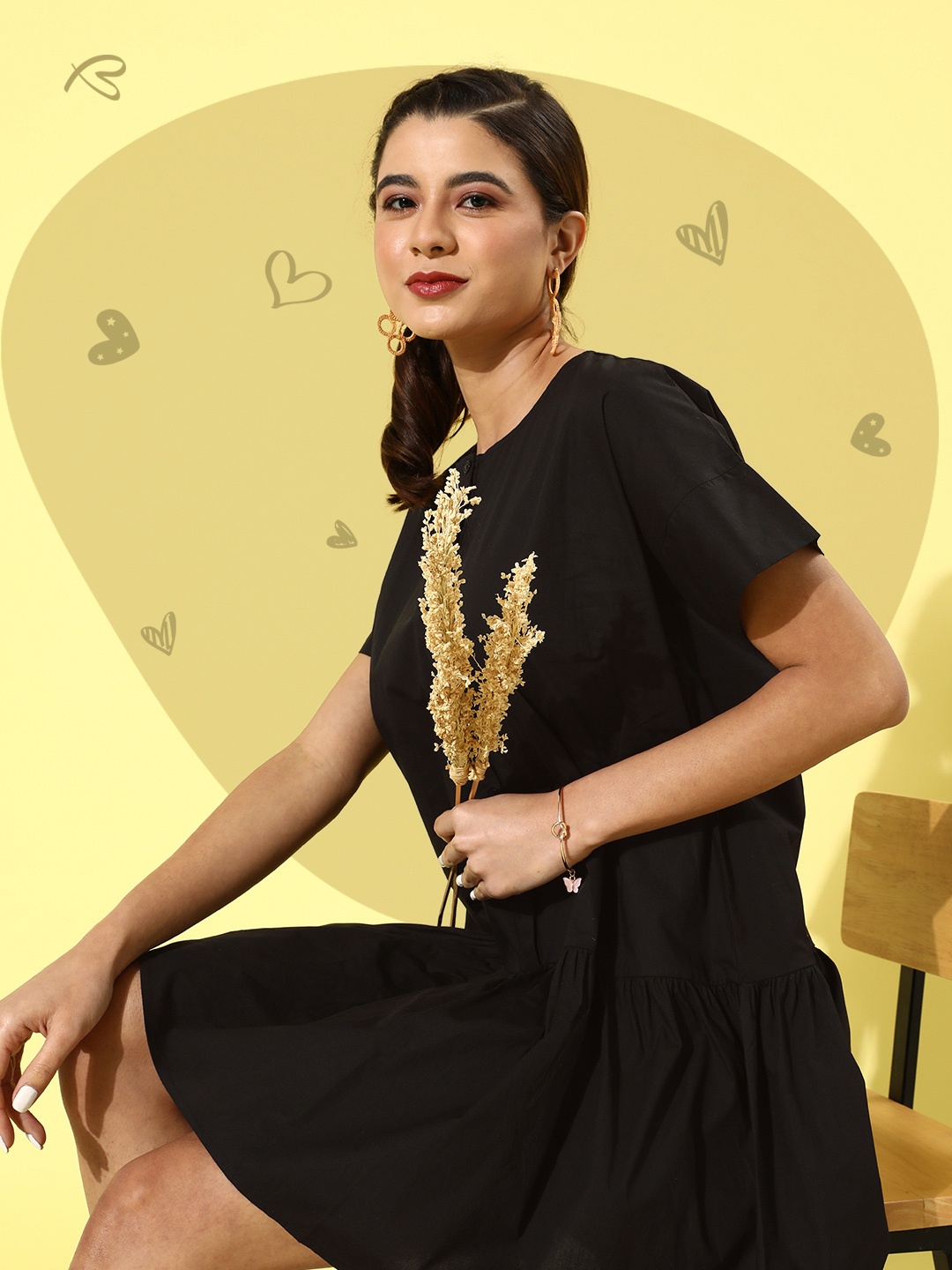 

VANCA ECO Women Black Pure Cotton Solid Tiered Dress