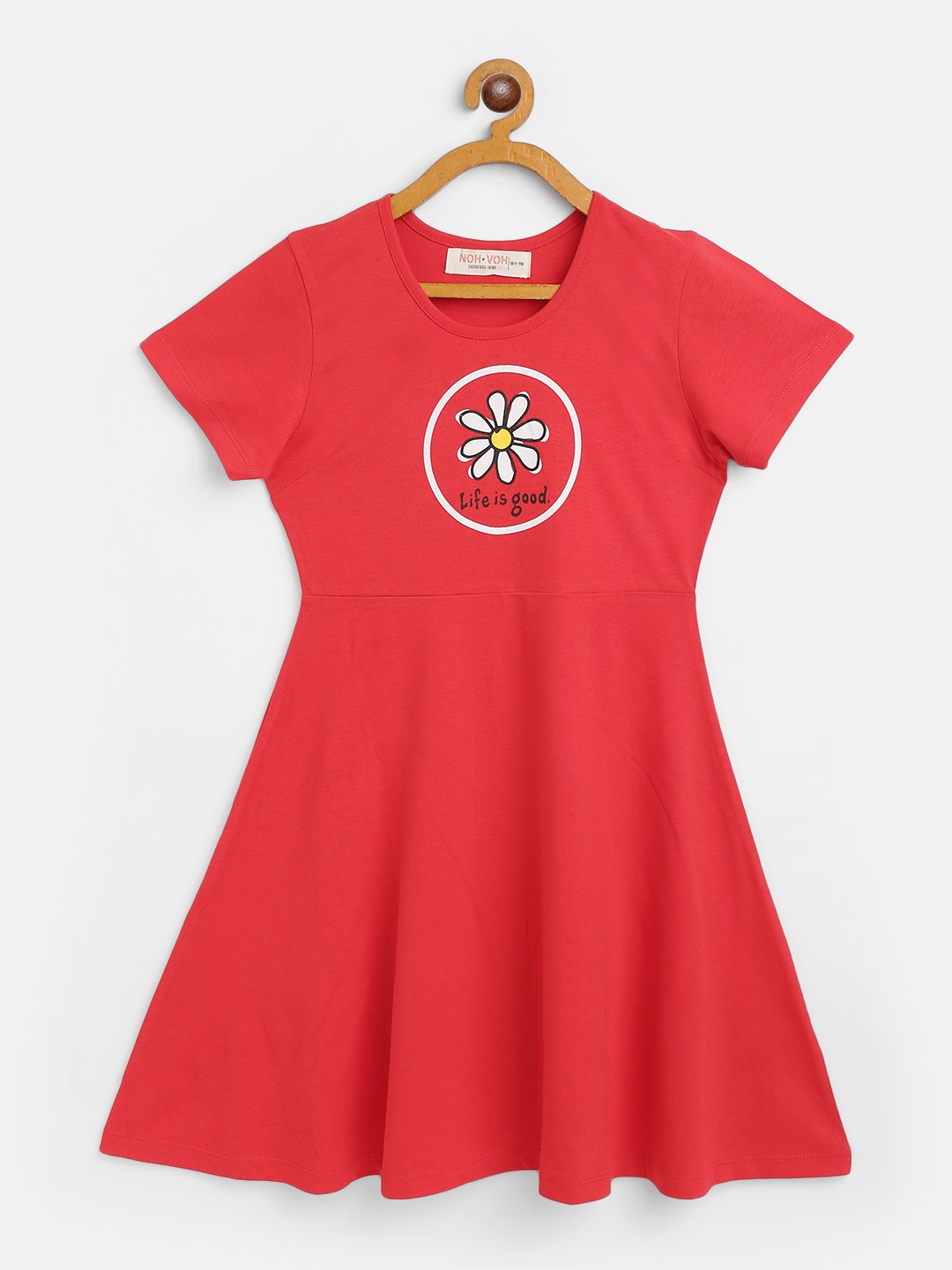 

Noh Voh - SASSAFRAS Kids Red & White Printed Cotton A-Line Dress
