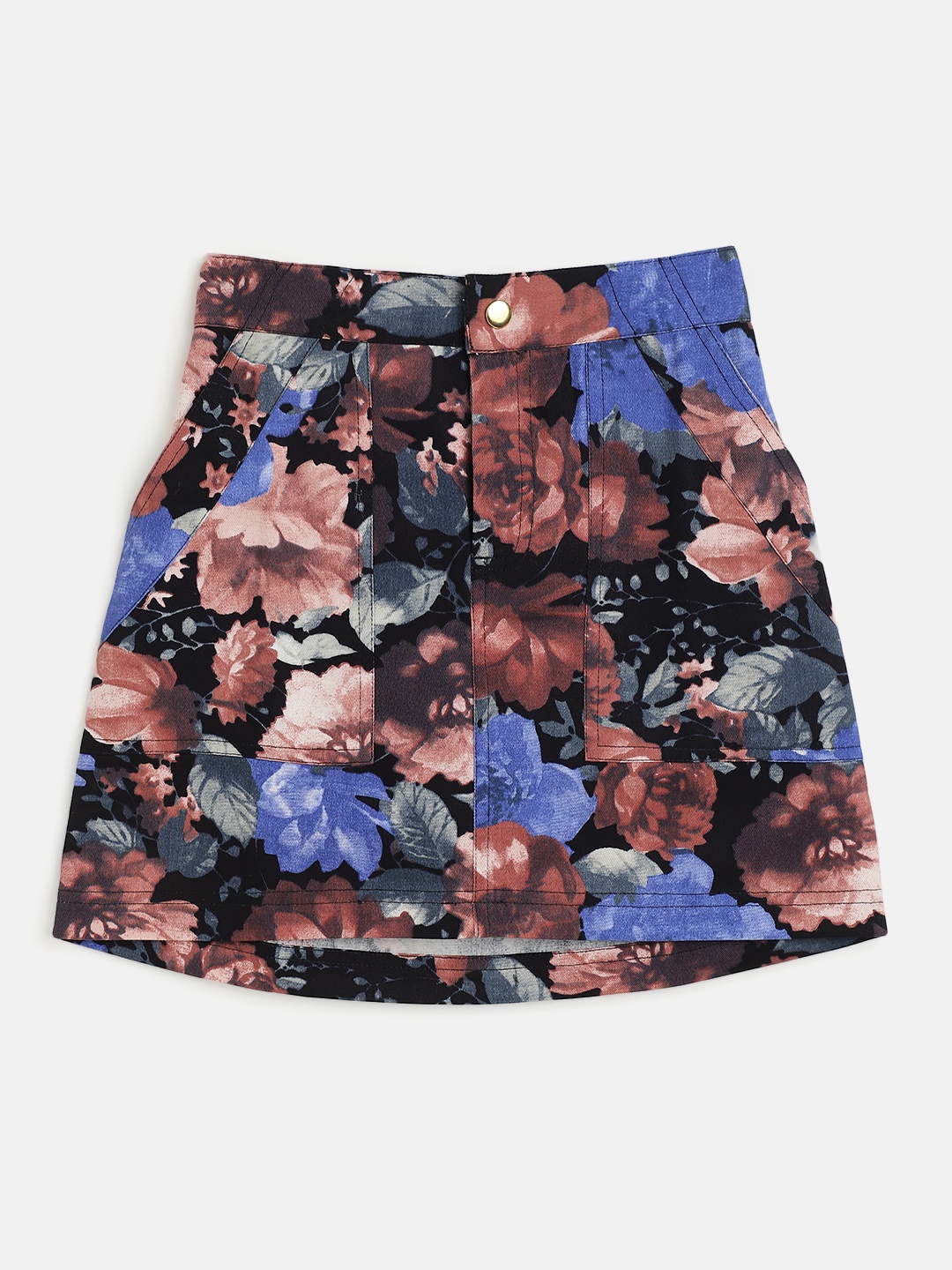 

Noh.Voh - SASSAFRAS Kids Black & Blue Floral Printed Mini Skirt