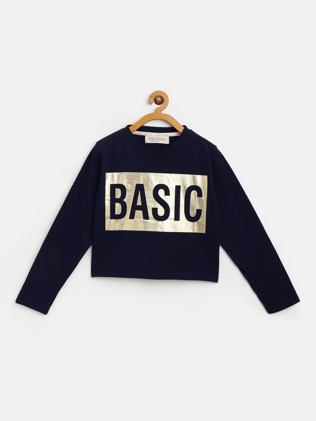 

Noh Voh - SASSAFRAS Kids Girls Navy Blue Cotton Printed Crop T-shirt