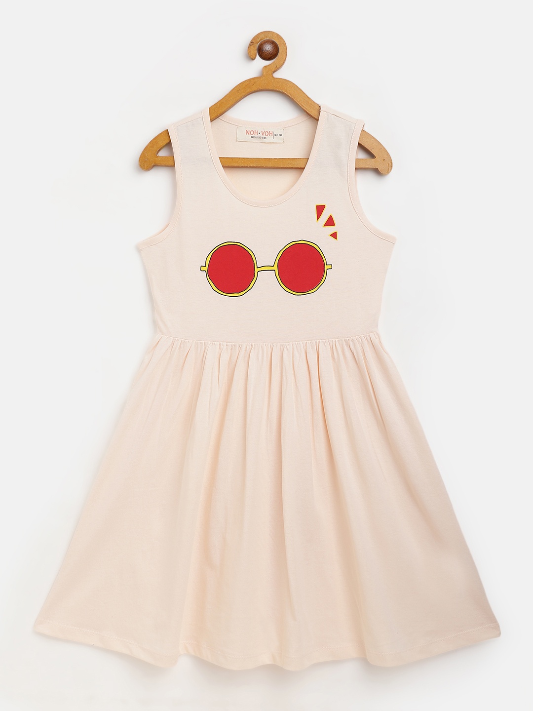 

Noh Voh - SASSAFRAS Kids Peach-Coloured & Red Printed Cotton A-Line Dress