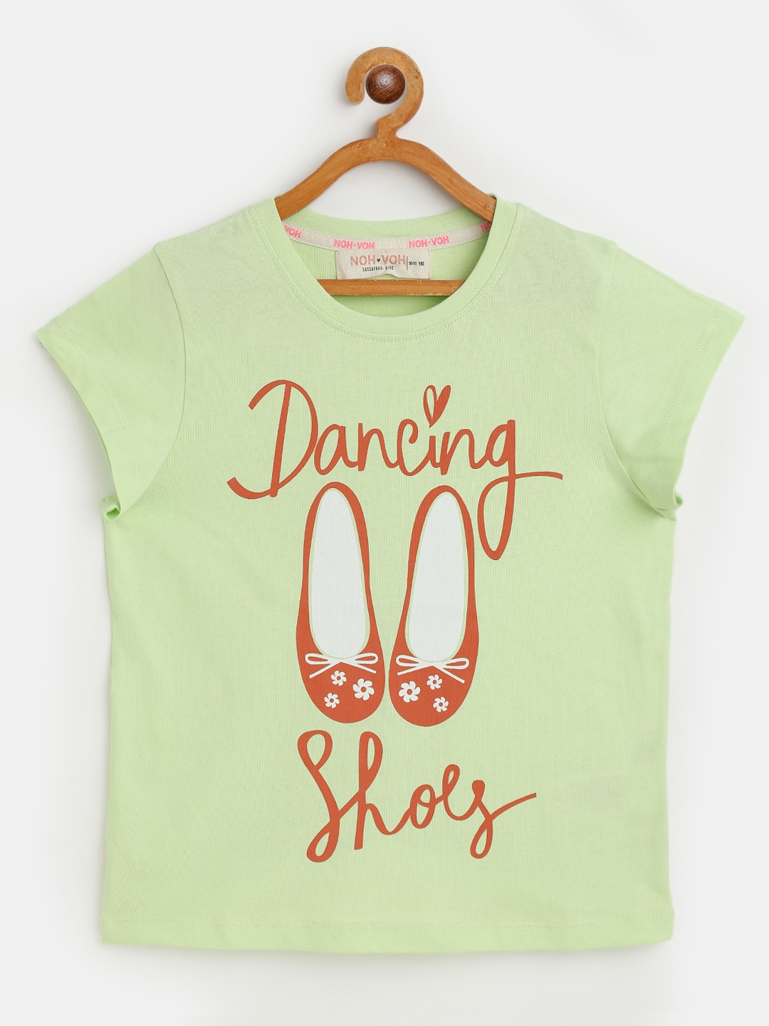 

Noh Voh - SASSAFRAS Kids Girls Green Typography Printed T-shirt