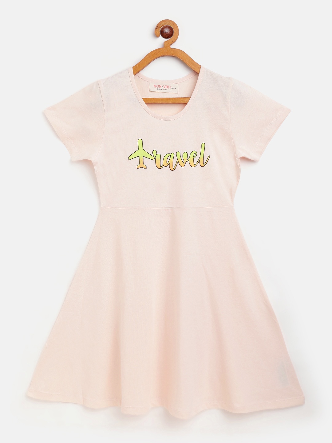 

Noh Voh - SASSAFRAS Kids Peach-Coloured & Yellow Printed Cotton A-Line Dress