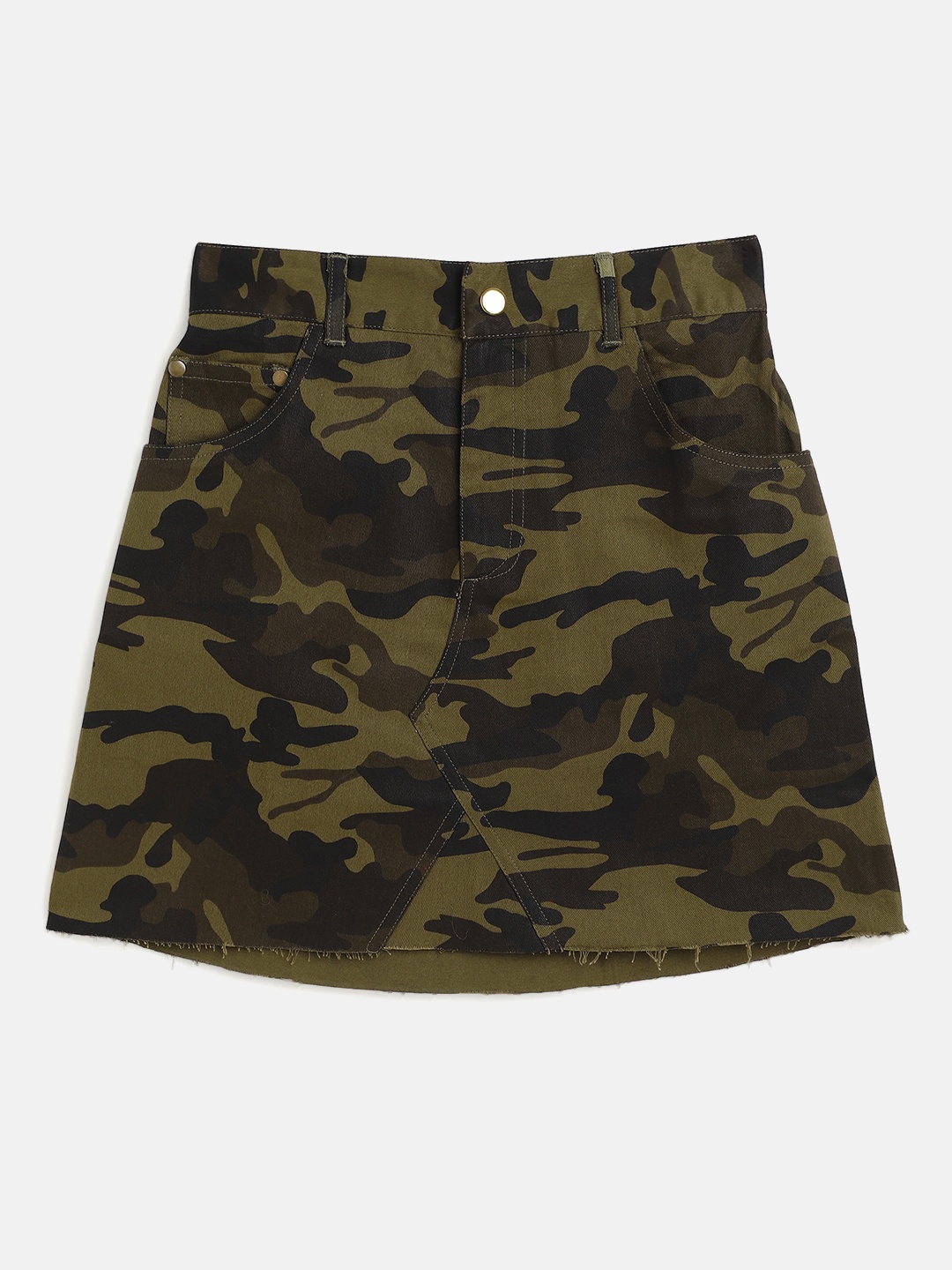 

Noh.Voh - SASSAFRAS Kids Olive Green Printed Raw Hem Mini Skirt