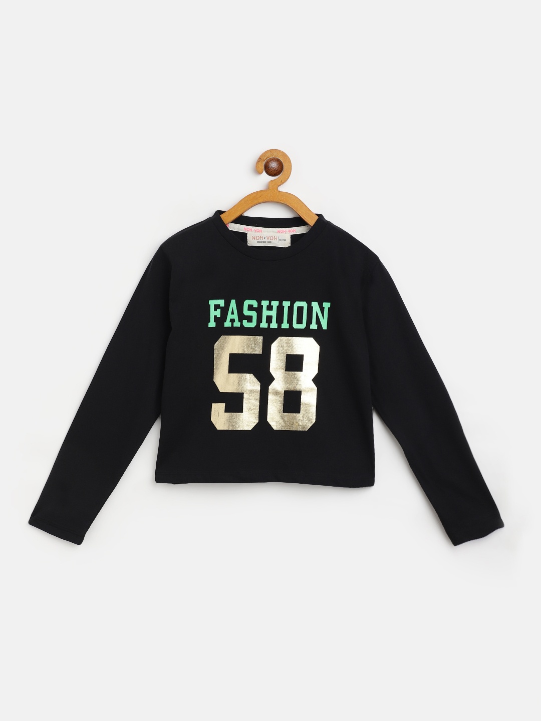 

Noh Voh - SASSAFRAS Kids Girls Black Typography Printed T-shirt
