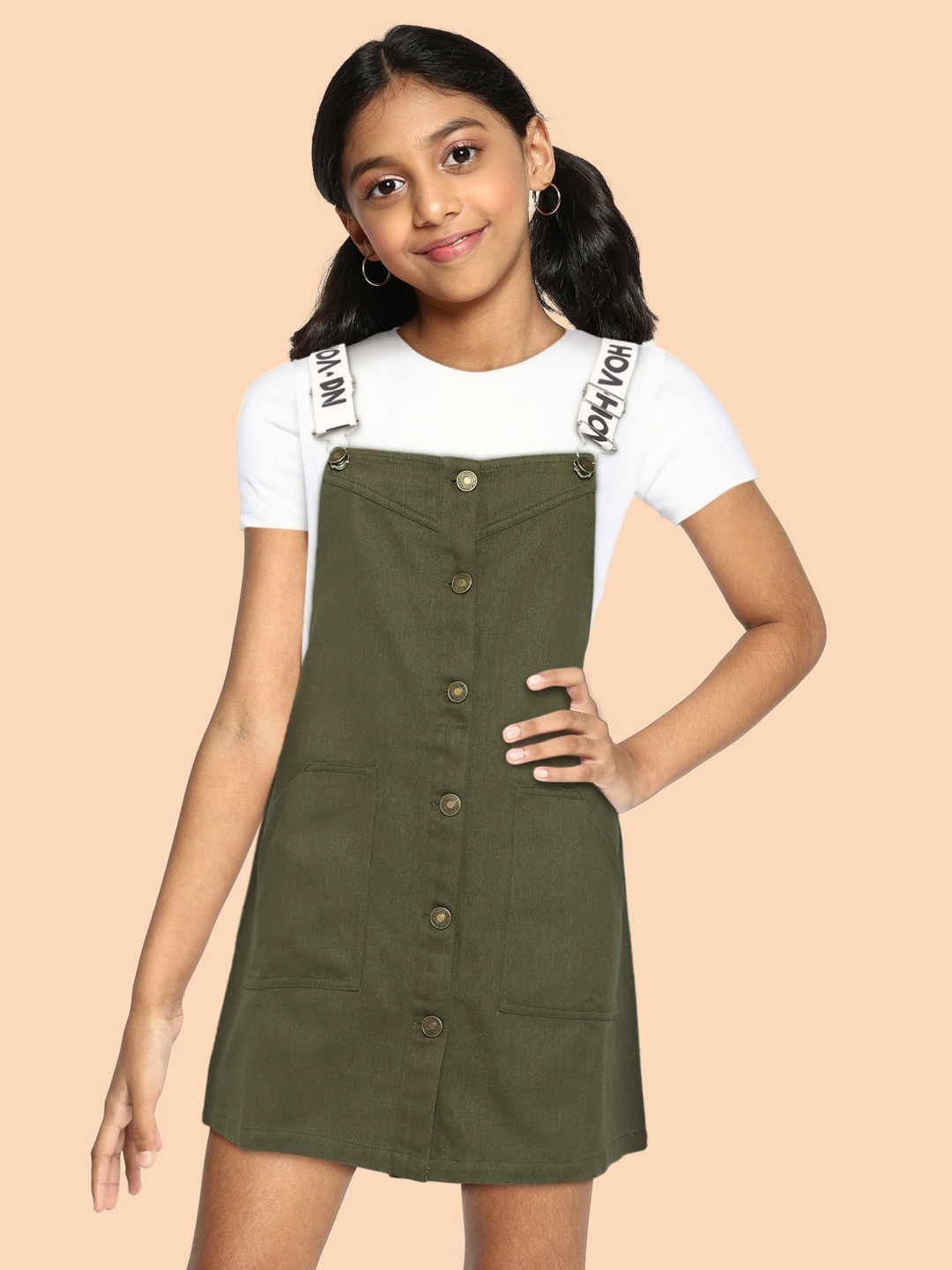 

Noh Voh - SASSAFRAS Kids Olive Green Twill Pinafore Dress