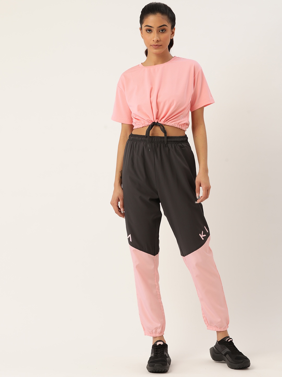 

KICA Women Pink & Black Mesh Crop Top & Lightweight Fast Dry Tracks