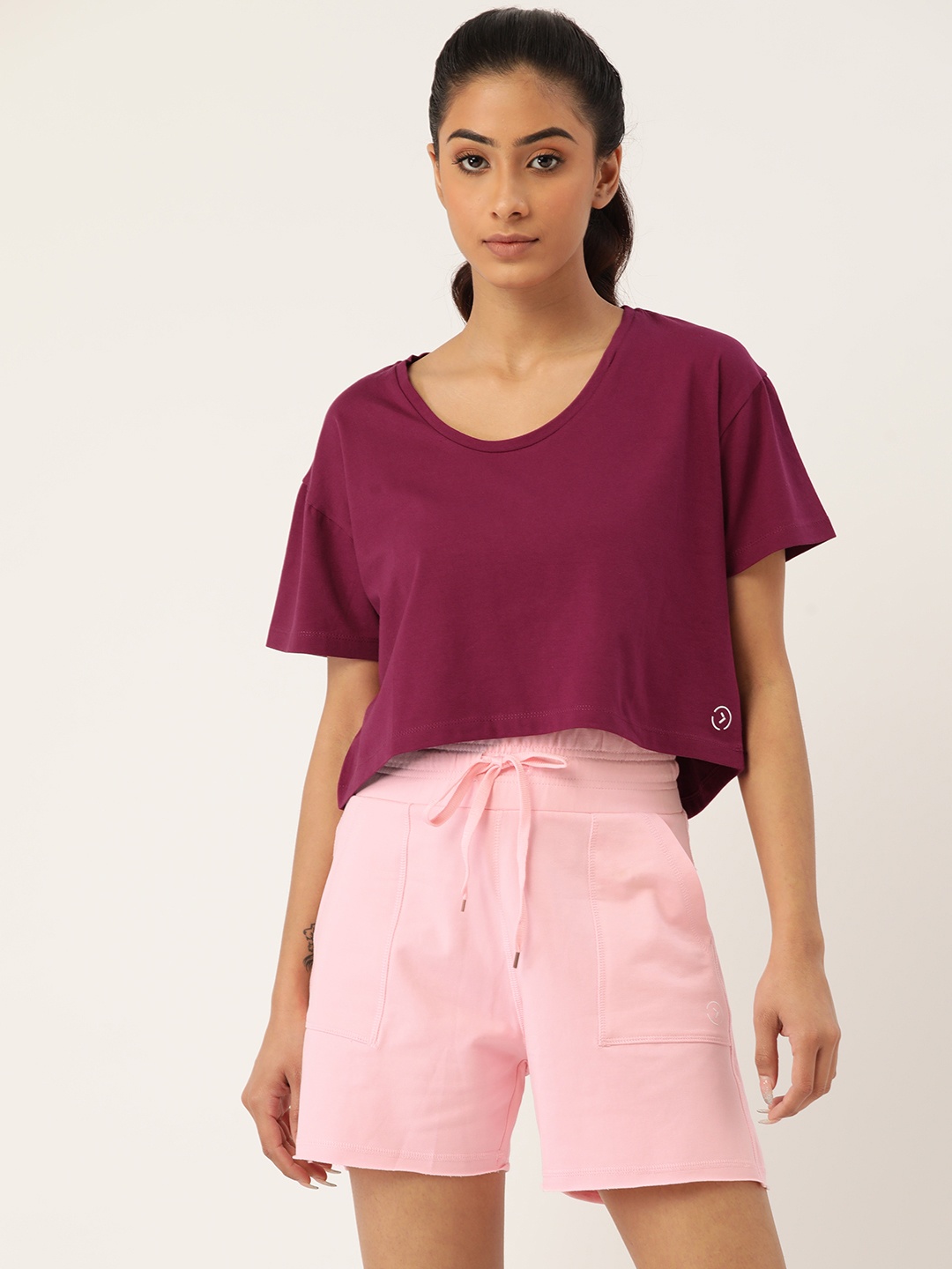

KICA Women Burgundy & Pink Cotton Lightweight Stretchable Top & Cotton Shorts
