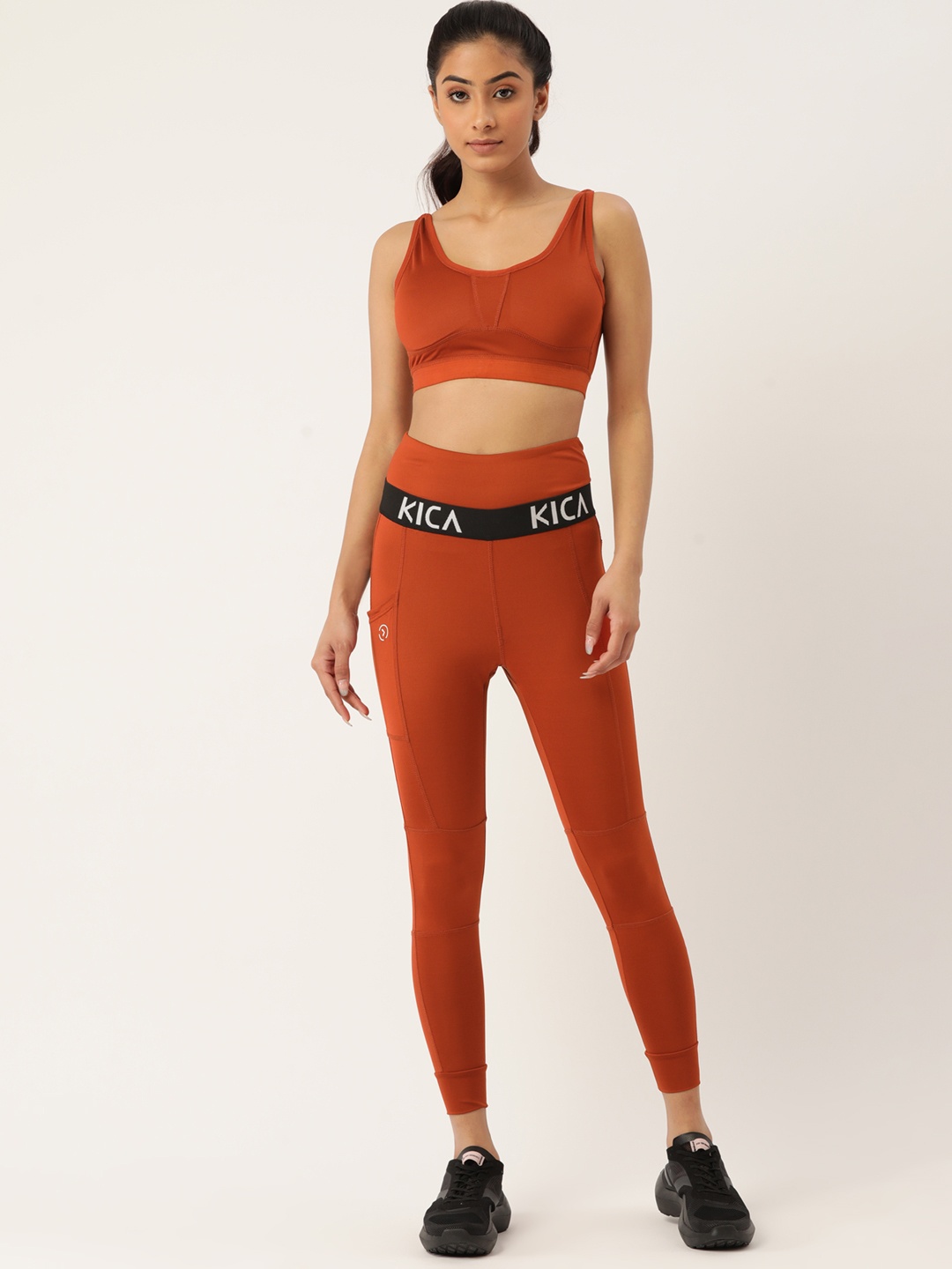 

KICA Women Rust Solid High Support Hook Closure Performance Fabric Co-Ord Set
