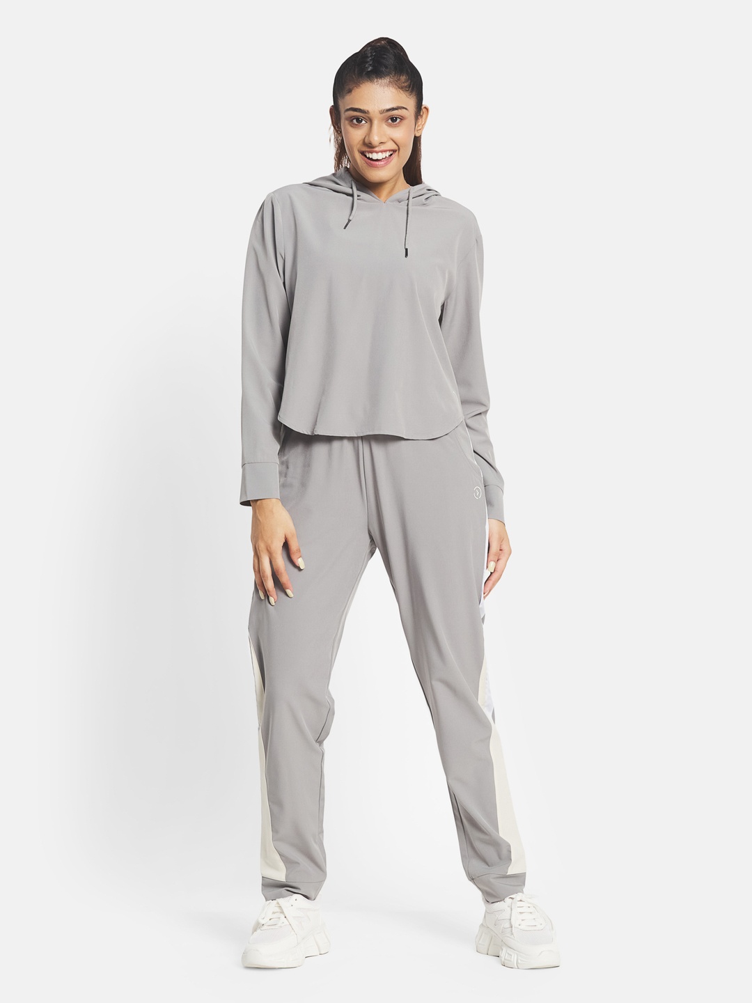 

KICA Women Grey & White Lightweight Relaxed Fit Hoodie And Tracks