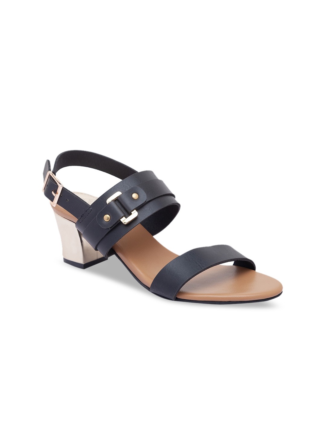 

Sole To Soul Black Open Toe Block Sandals with Buckles