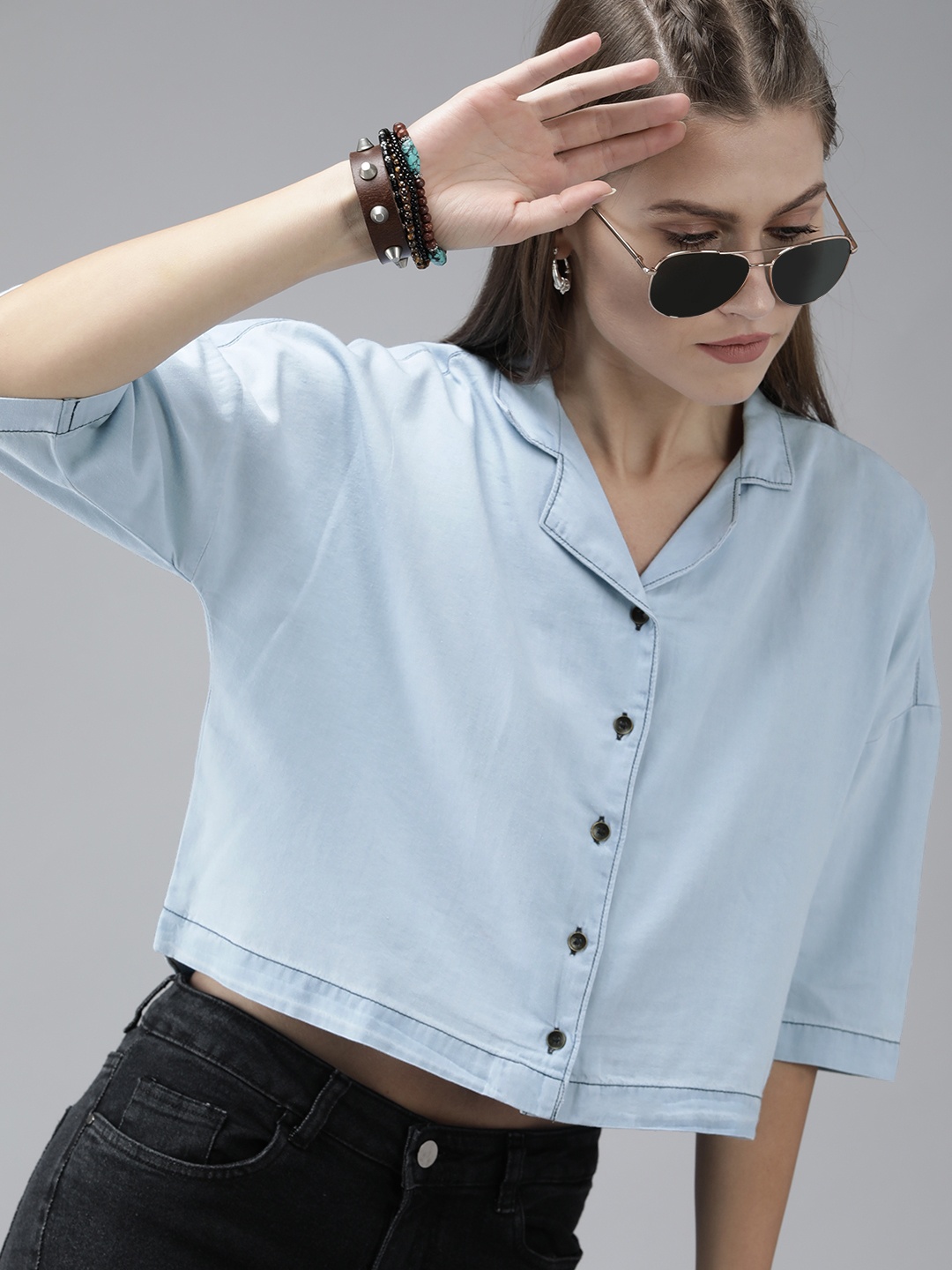 The Roadster Lifestyle Co Women Blue Classic Denim Casual Shirt
