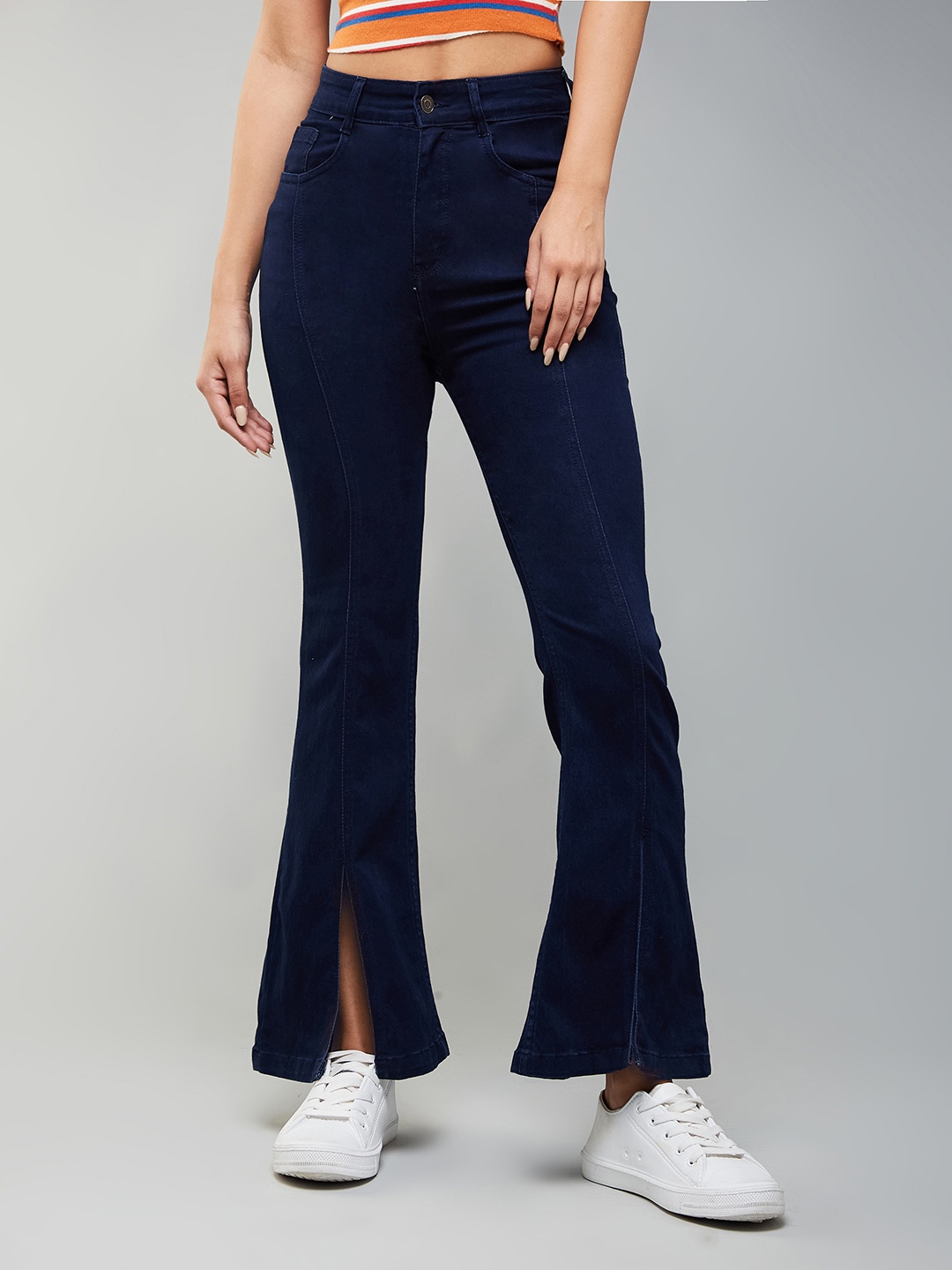 

DOLCE CRUDO Women Stunning Blue High-Rise Bootcut Stretchable Jeans