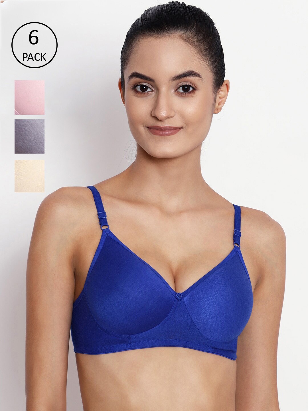 

ABELINO Pack of 6 Pure Cotton T-shirt Bras - Lightly Padded, Blue