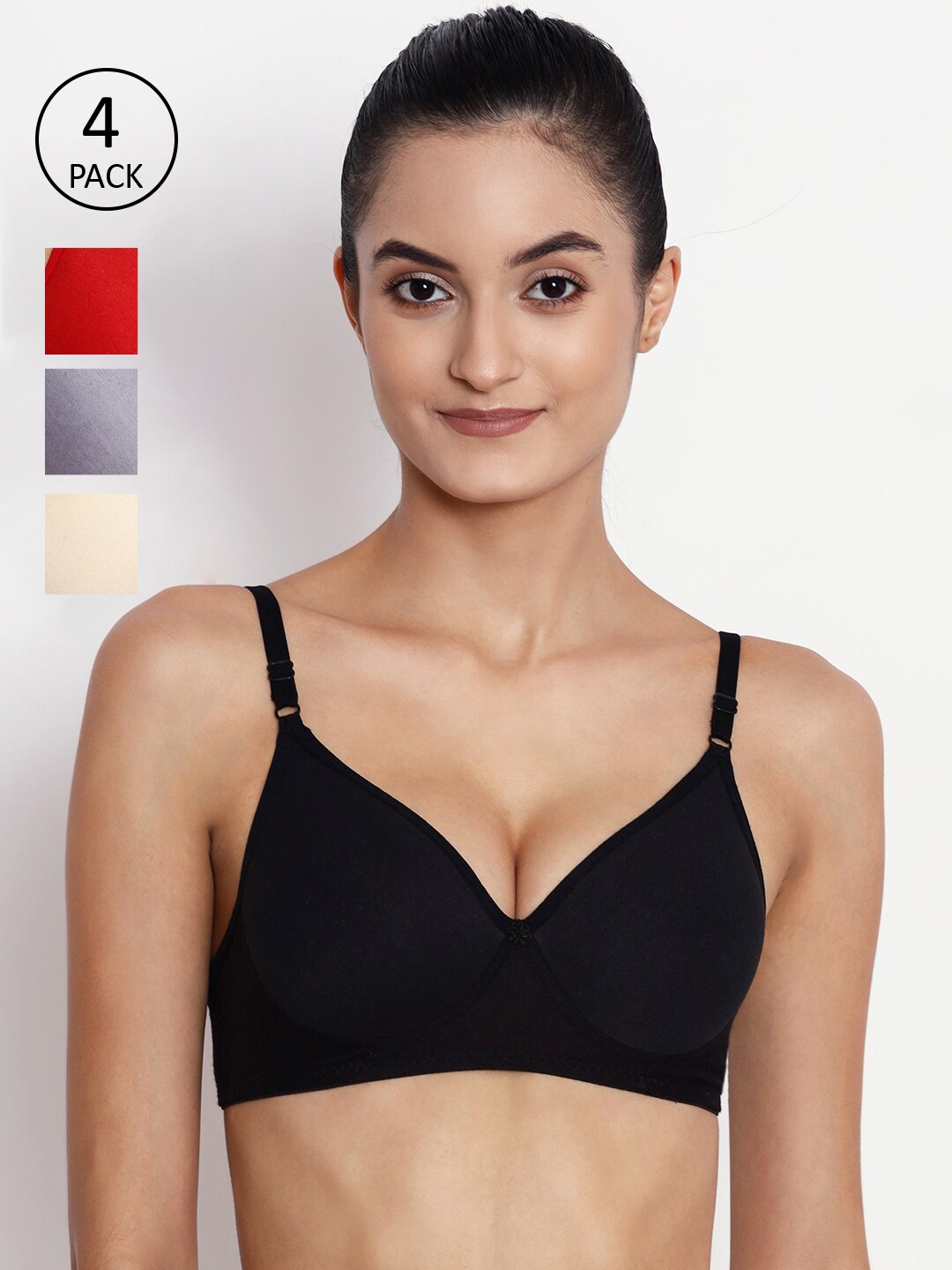 

ABELINO Pack Of 4 Lightly Padded T-Shirt Bra, Black