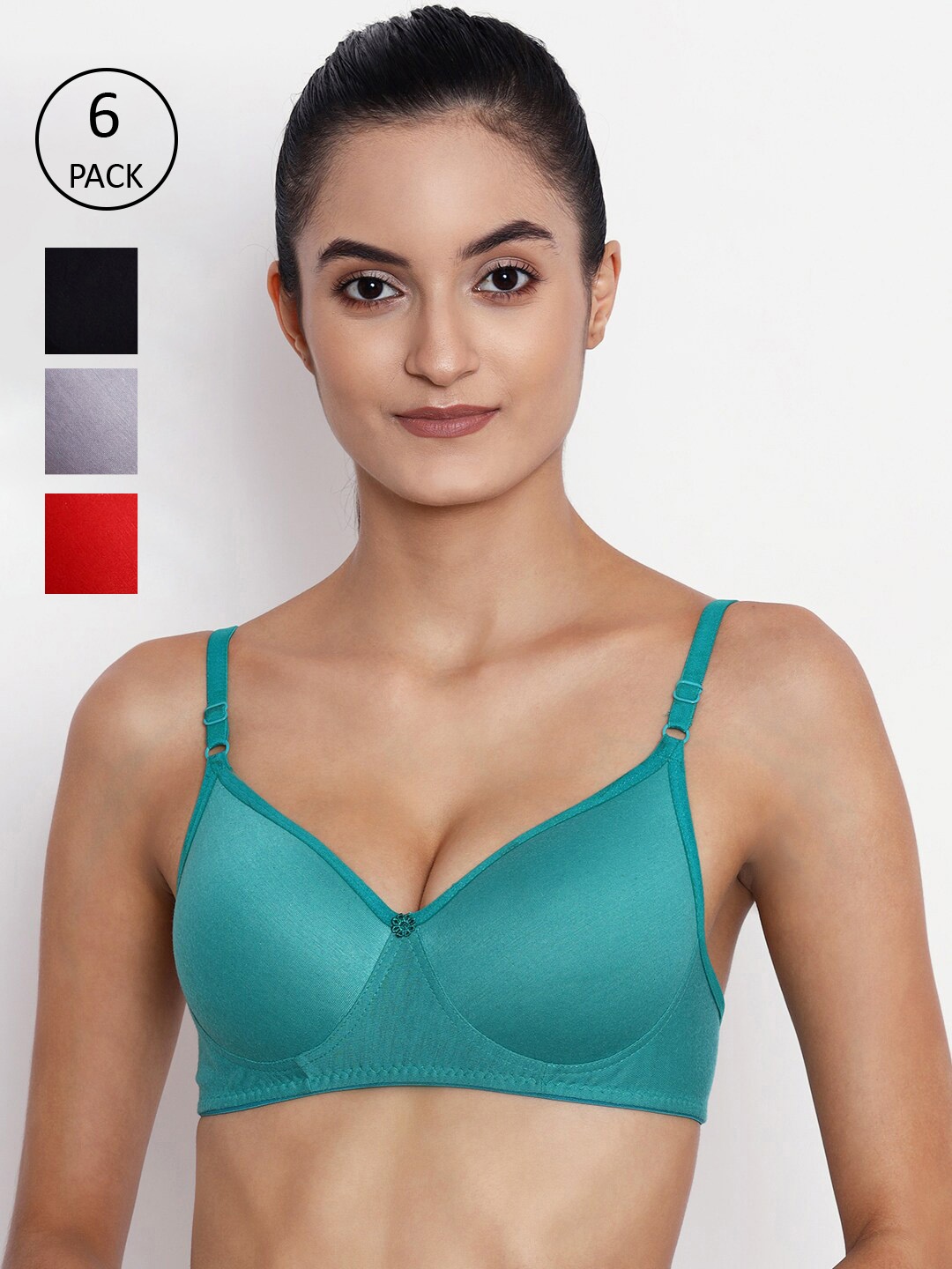 

ABELINO Pack of 6 Pure Cotton T-shirt Bras - Lightly Padded, Green