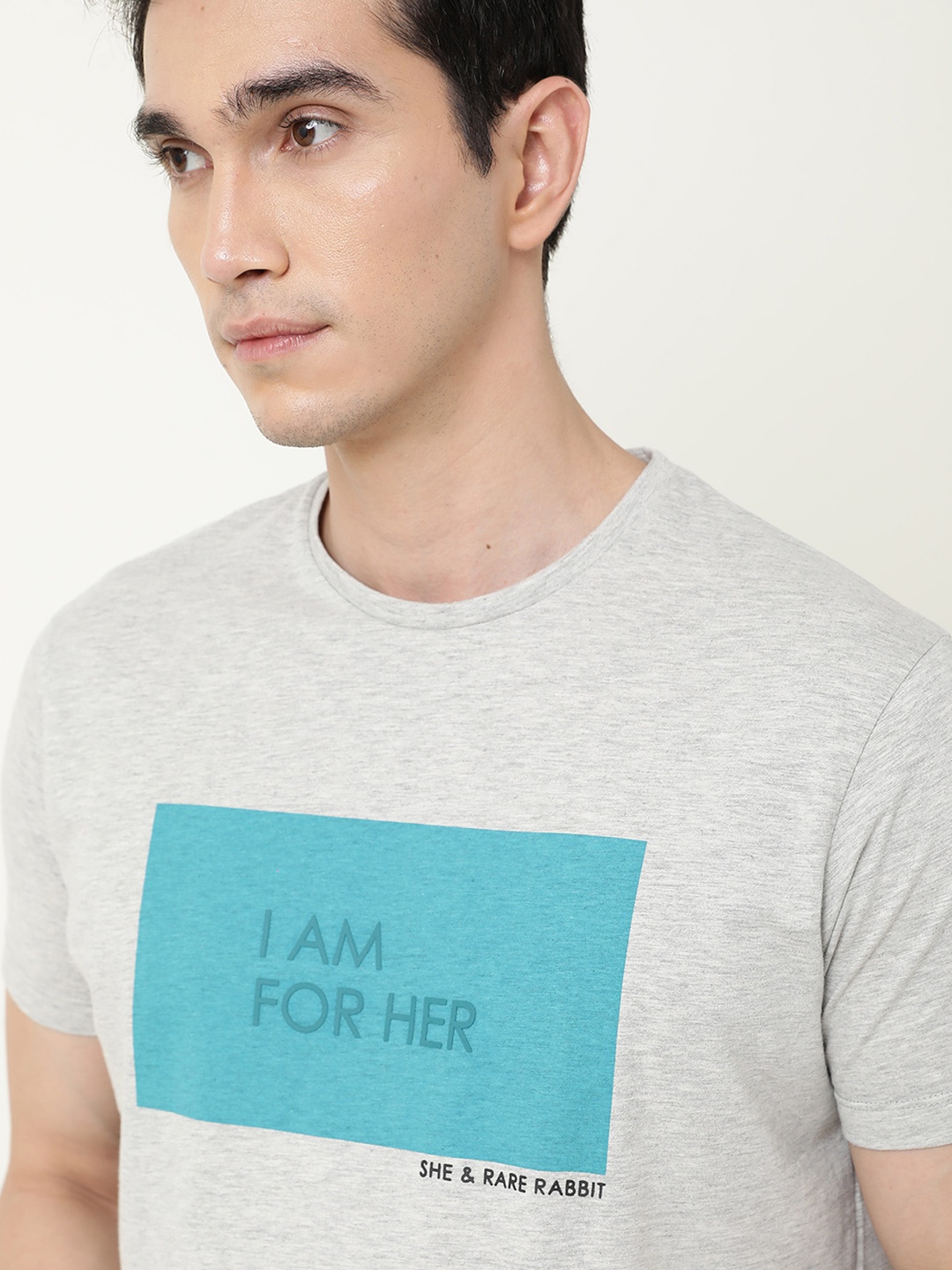 

RARE RABBIT Men I Am Typography Printed Slim Fit T-Shirt, Grey