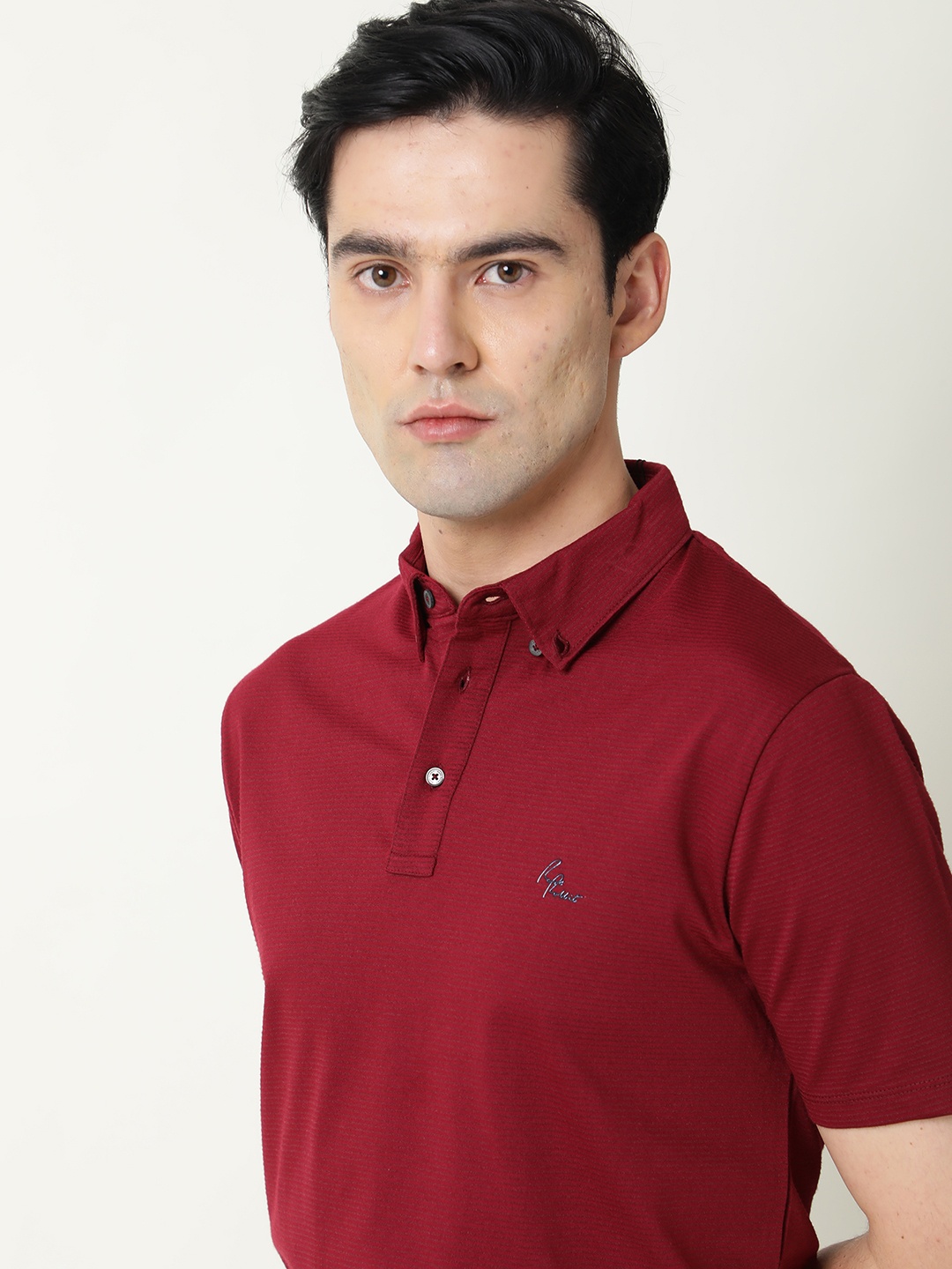 

RARE RABBIT Men Rings-4 Slim Fit Solid Polo Collar T-Shirt, Maroon