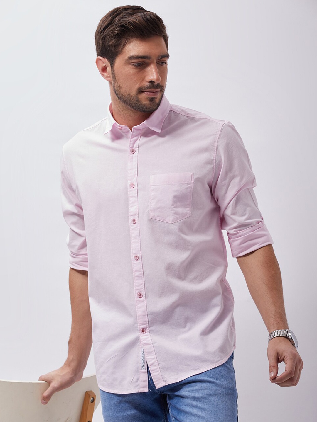 

Oxemberg Men Pink Classic Slim Fit Cotton Casual Shirt