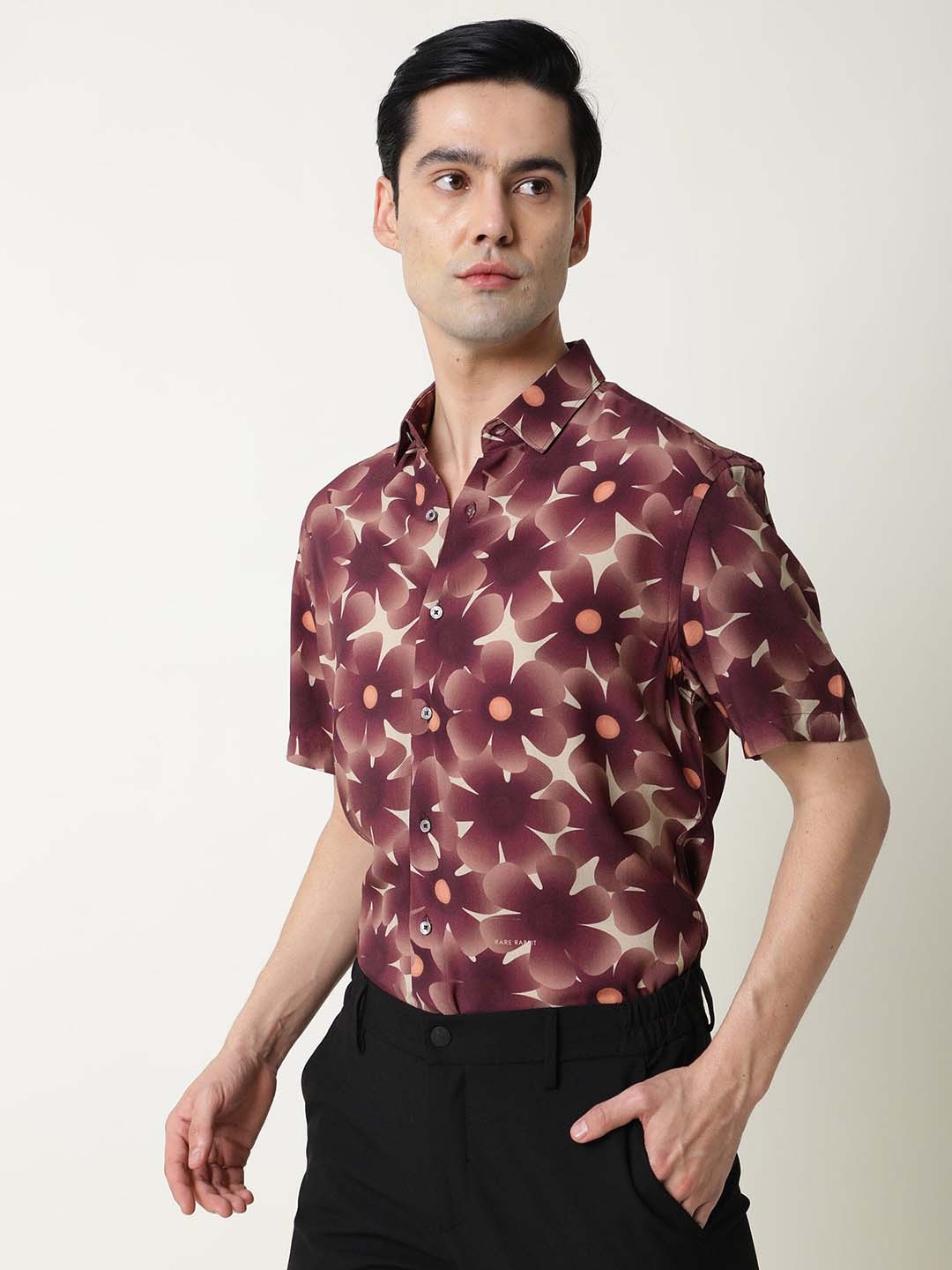 

RARE RABBIT Men Brown Custom Slim Fit Printed Casual Shirt