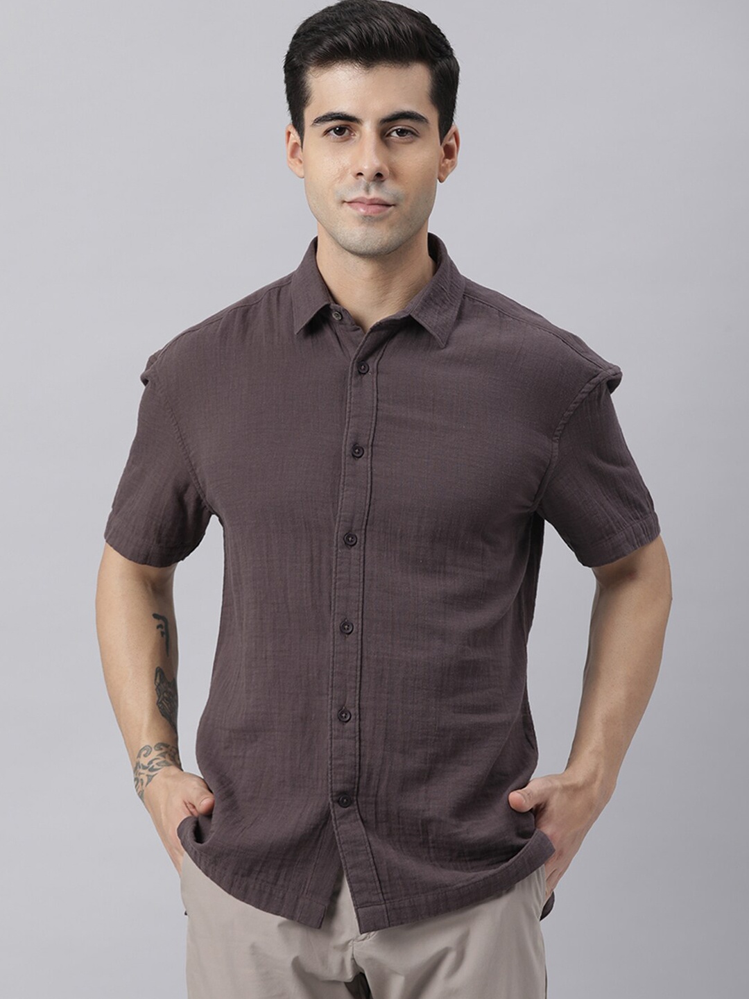 

RARE RABBIT Men Purple Custom Slim Fit Casual Shirt