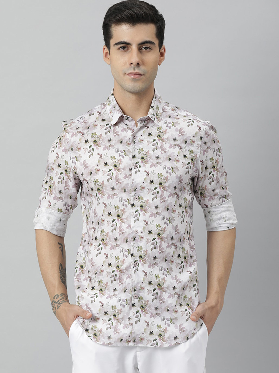 

RARE RABBIT Men Evins Slim Fit Floral Printed Shirt, Pink